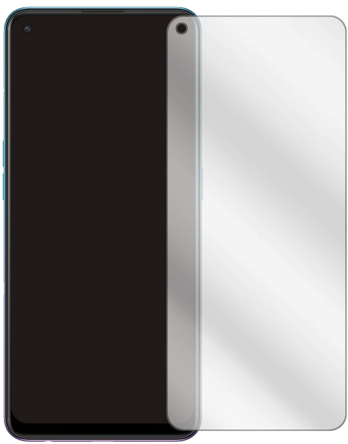 OppoReno5 4G mit aufgebrachter dipos Displayschutzfolie, glasklare Darstellung ohne Einschränkungen