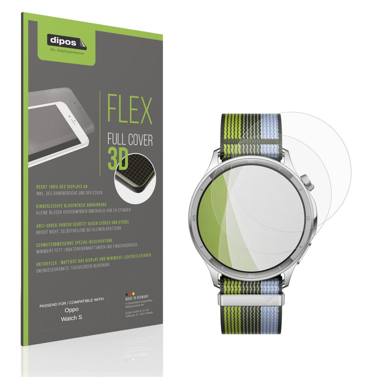 Matte Displayschutzfolie von dipos passend für Oppo Watch S, 100% Displayabdeckung und blasenfreie Montage