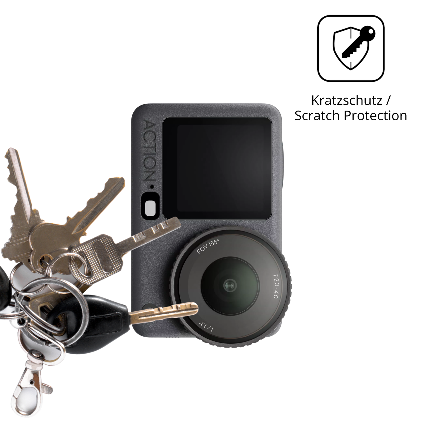 Schutz gegen Kratzer auf dem osmoaction 6 Glas durch Schlüssel oder Ähnliches