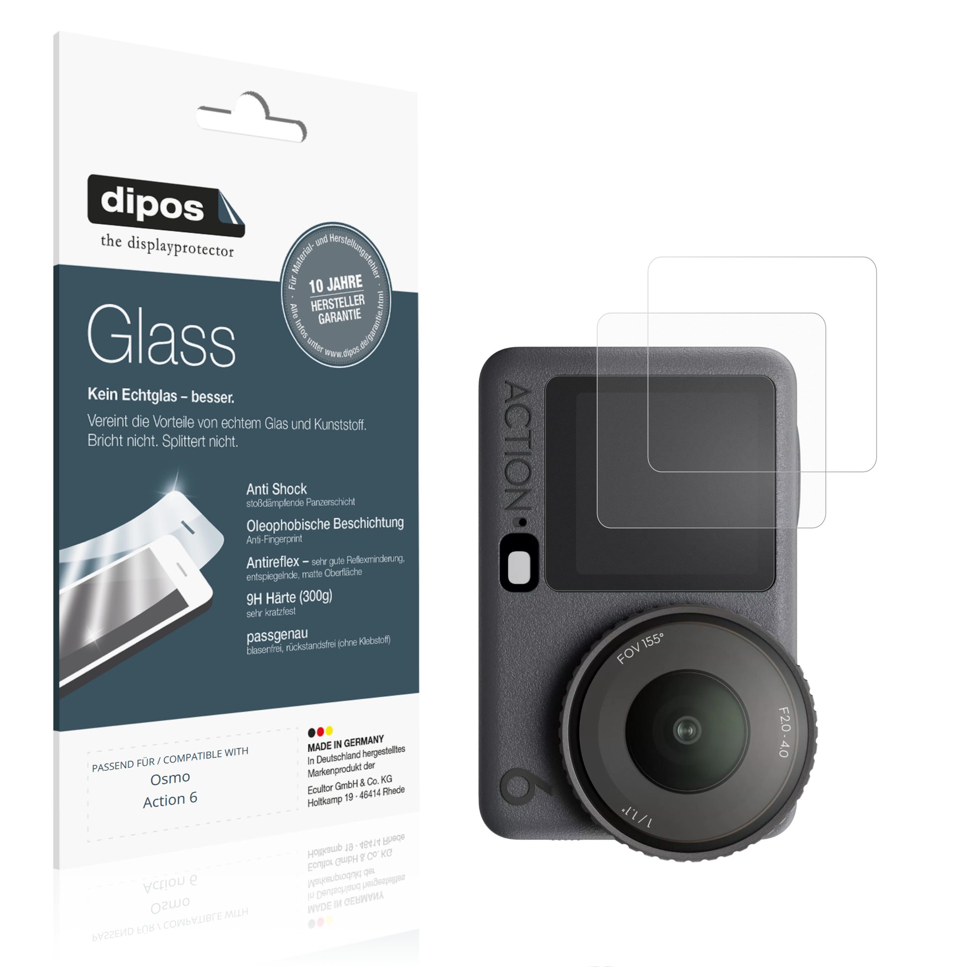 Matte Displayschutzfolie von dipos passend für osmoaction 6, 9H kratzfest und blasenfrei montiert