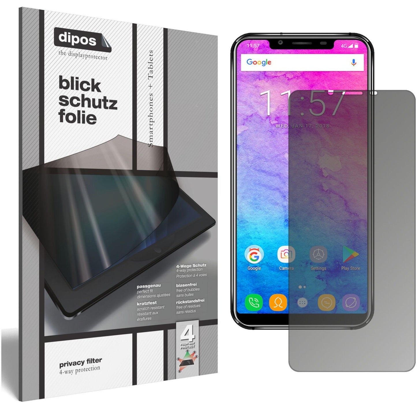 dipos Displayschutz für Oukitel U18, mattierte Oberfläche, Blickschutzfilter und perfekter Passform