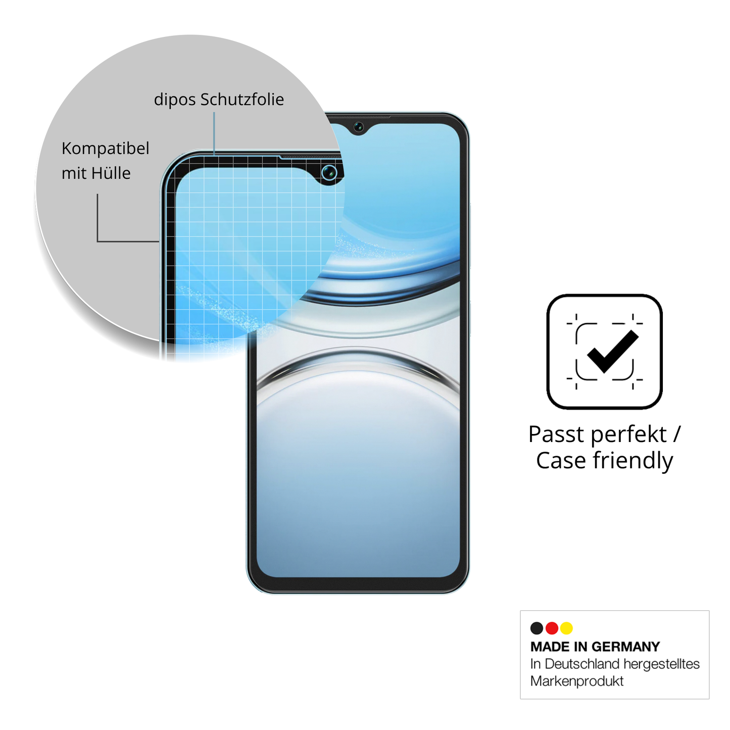Schutzfolie mit optimaler Passform, zur Verwendung mit Hüllen geeignet