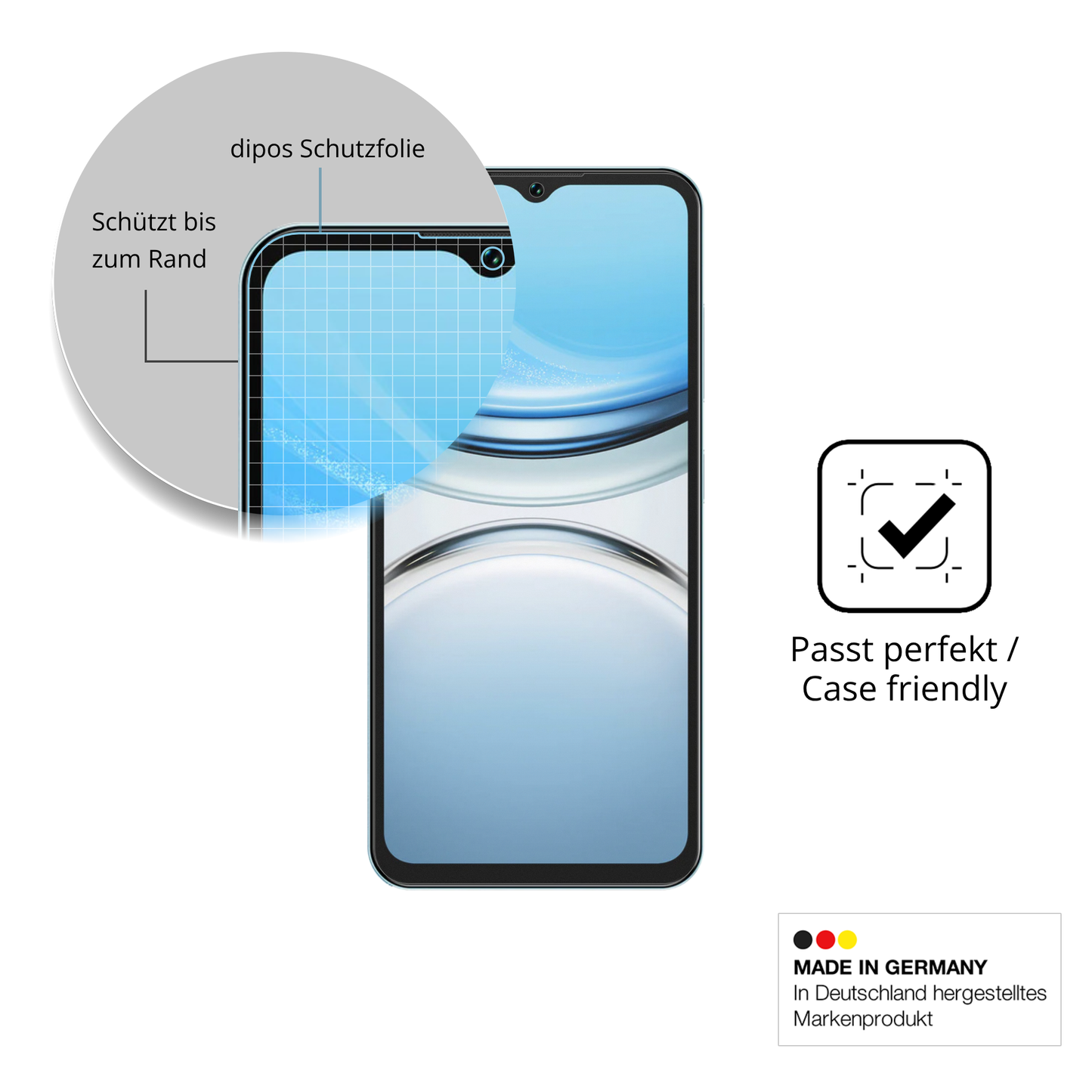 Schutzglasfolie mit optimaler Passform, zur Verwendung mit Hüllen geeignet