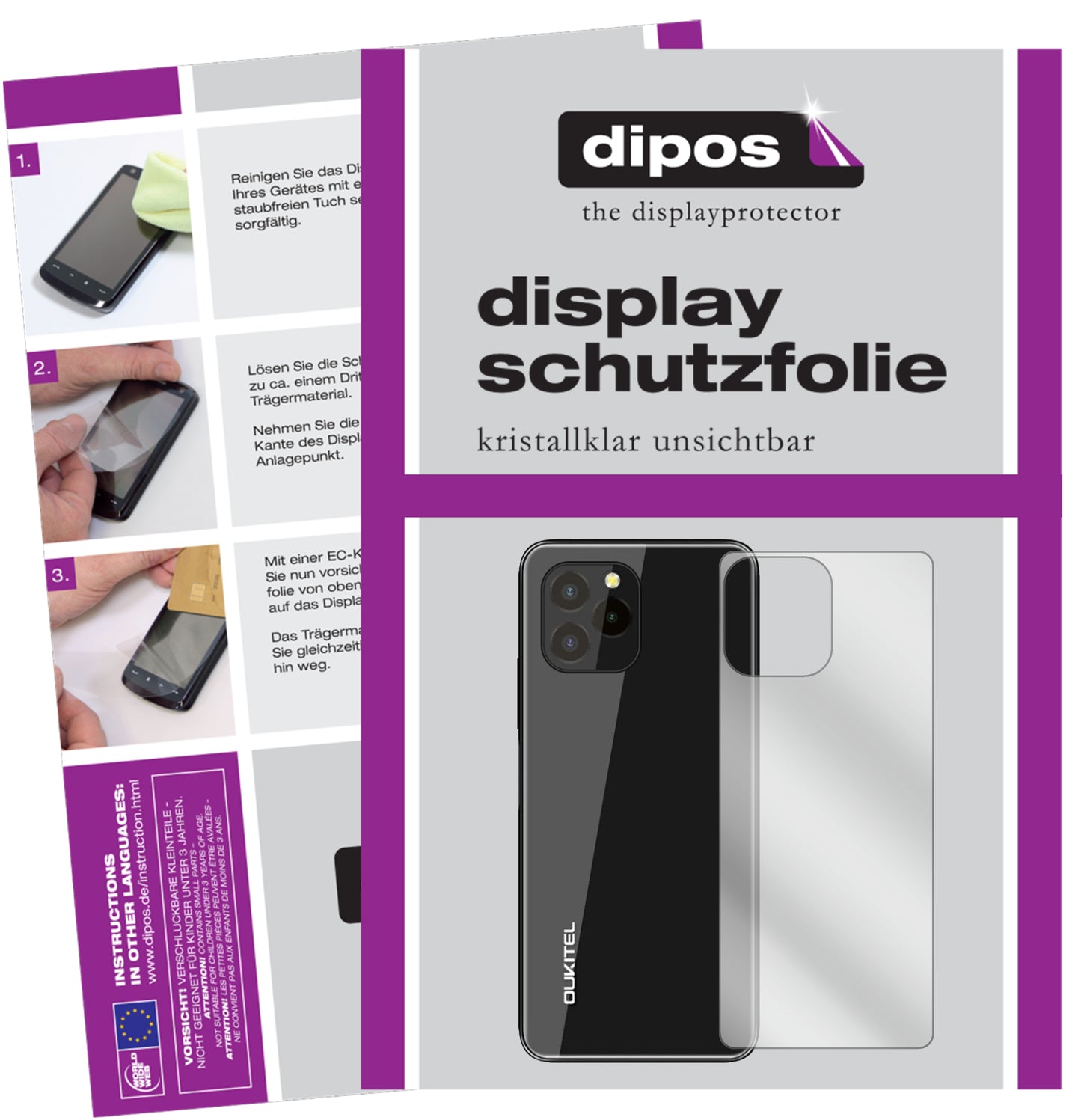 2x Schutzfolie klar für Oukitel C21 Pro Rückseite Display-Schutzfolie