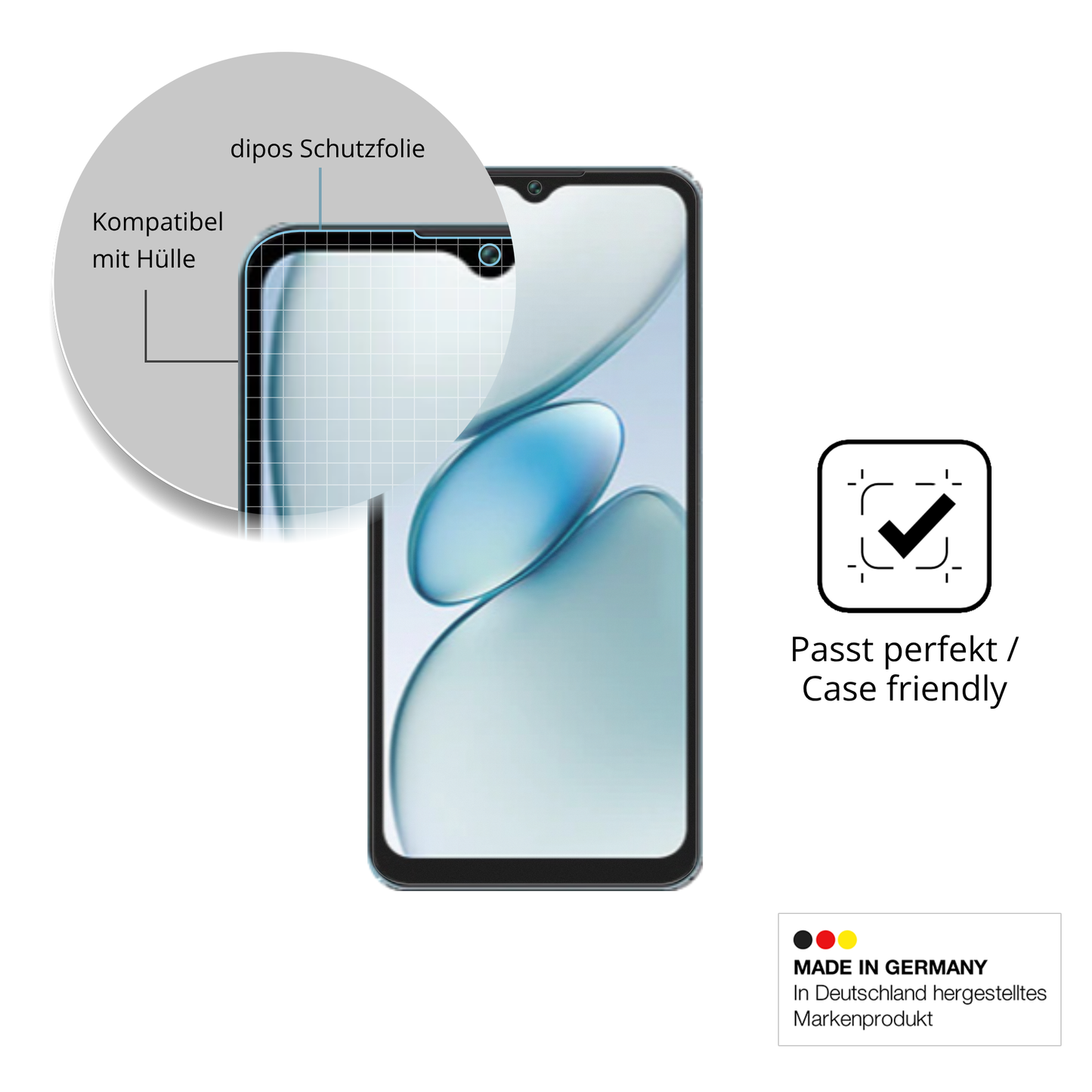 Schutzfolie mit optimaler Passform, zur Verwendung mit Hüllen geeignet