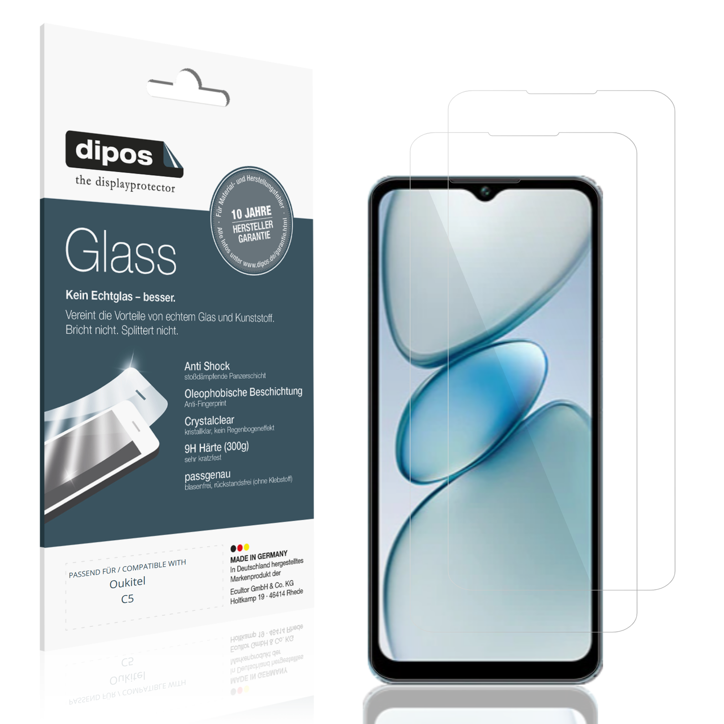 Klare Displayschutzfolie von dipos passend für Oukitel C5, 9H kratzfest und blasenfrei montiert