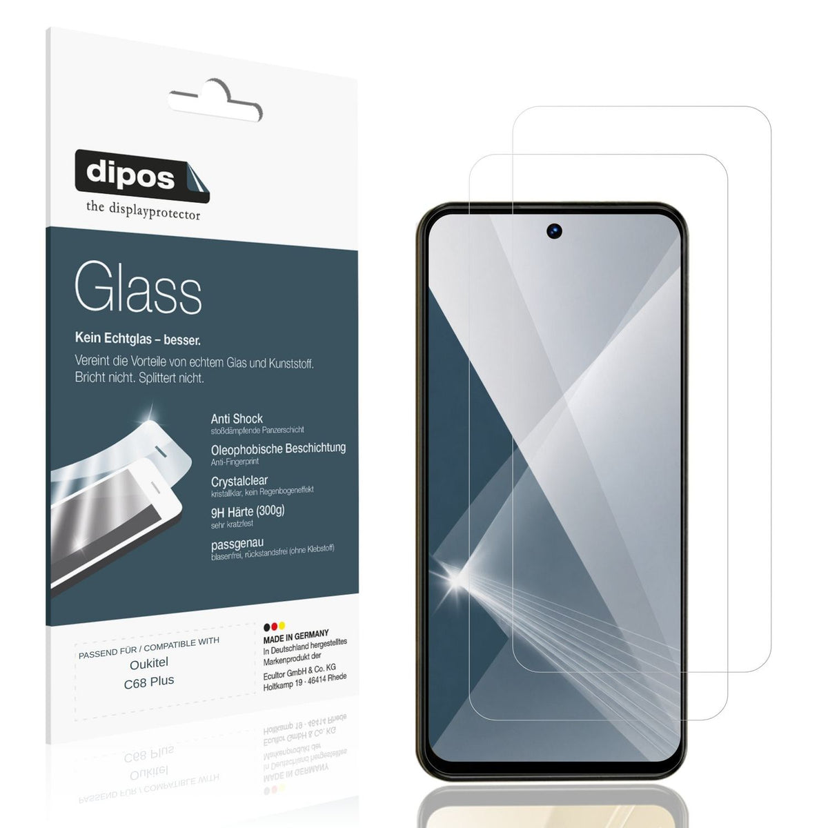 Klare Displayschutzfolie von dipos passend für Oukitel C68 Plus, 9H kratzfest und blasenfrei montiert