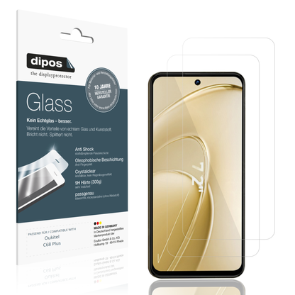 Klare Displayschutzfolie von dipos passend für Oukitel C68 Plus, 9H kratzfest und blasenfrei montiert