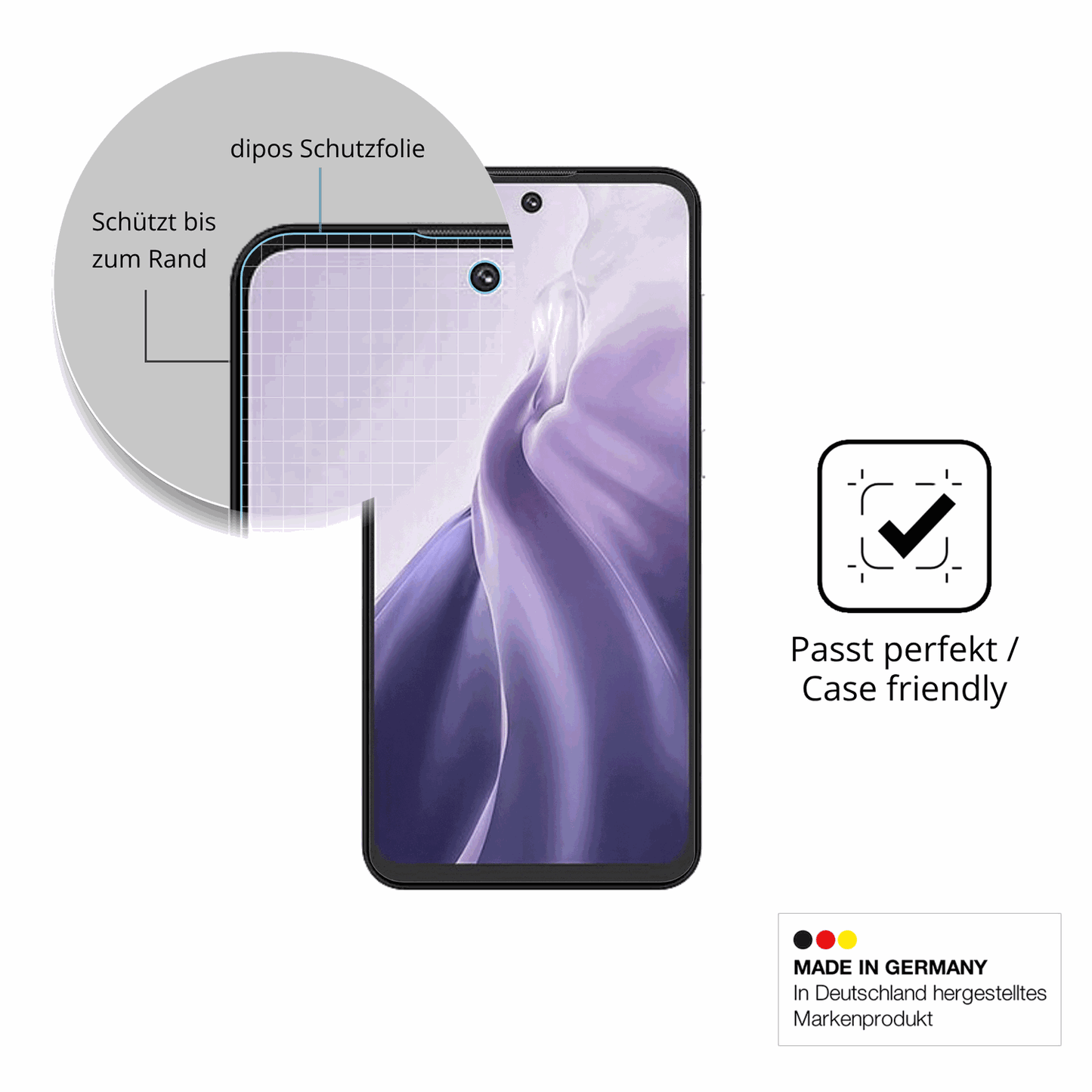 Schutzglasfolie mit optimaler Passform, zur Verwendung mit Hüllen geeignet