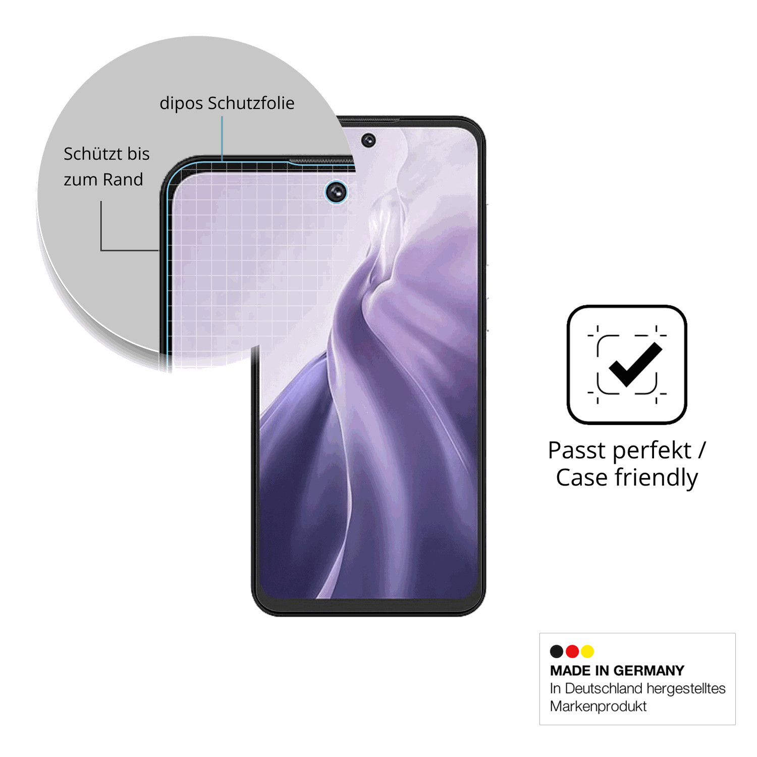 Schutzglasfolie mit optimaler Passform, zur Verwendung mit Hüllen geeignet