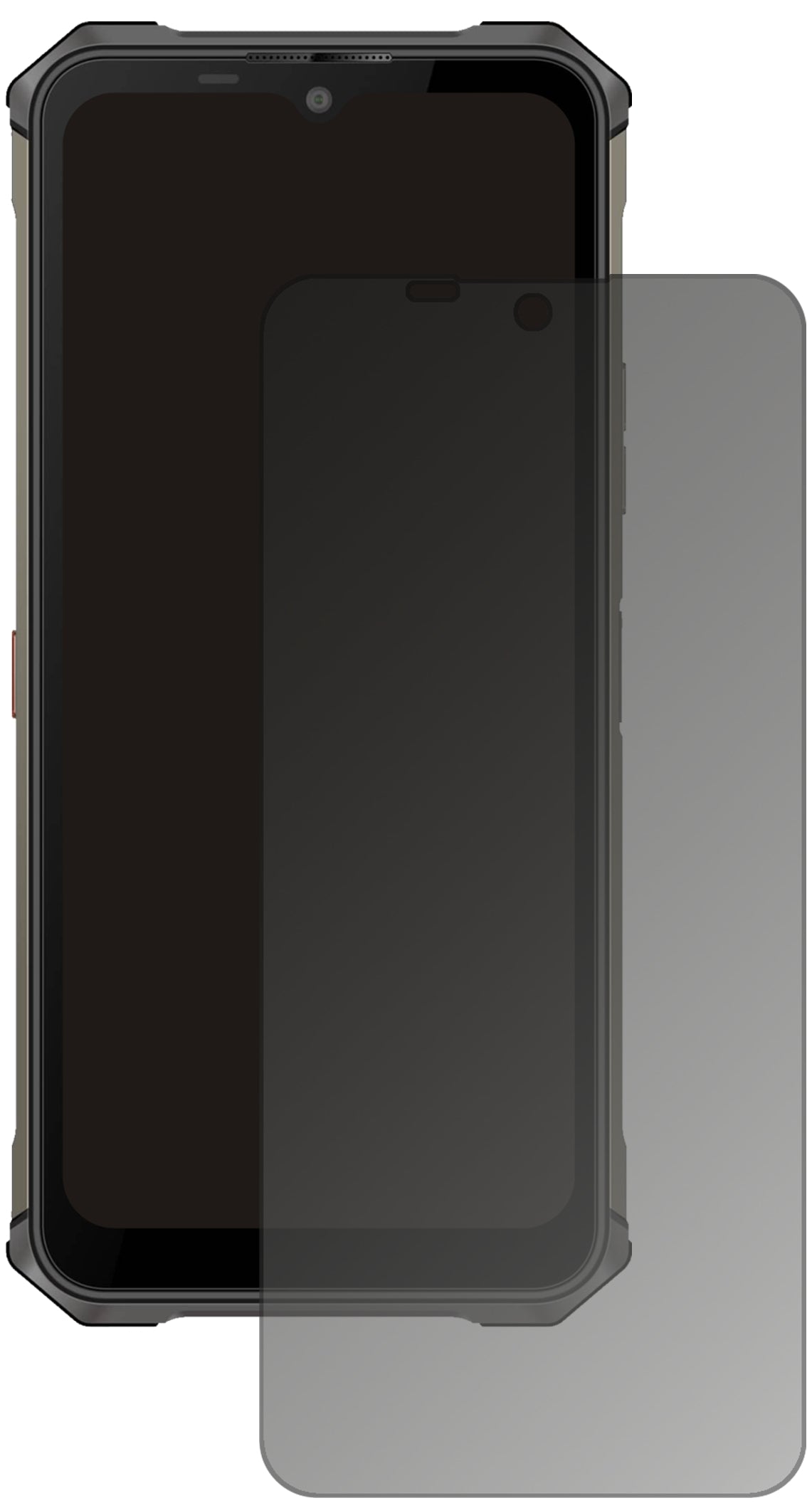 OukitelWP13 mit aufgebrachtem dipos Displayschutz, der seitliche Einblicke blockiert