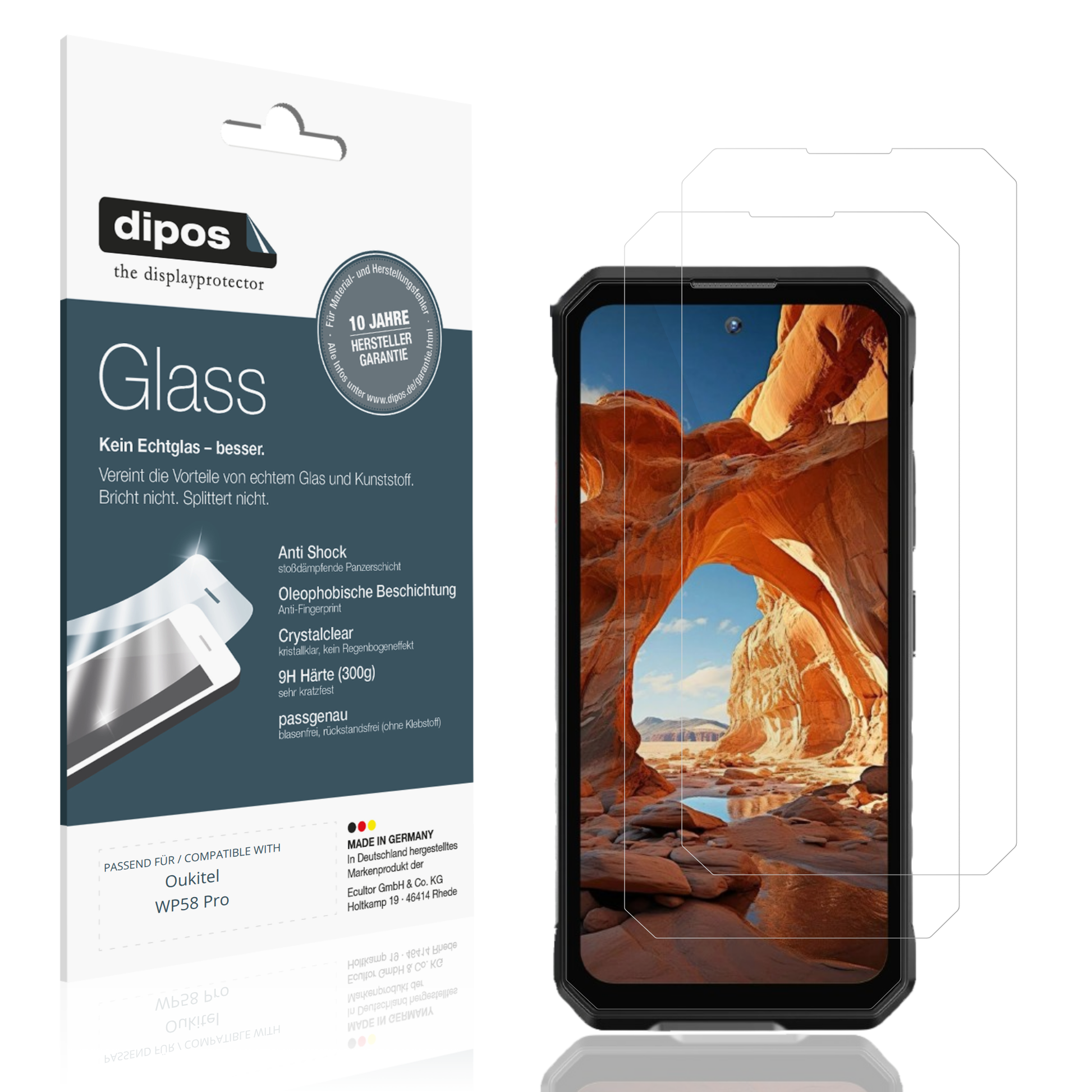 Klare Displayschutzfolie von dipos passend für Oukitel WP58 Pro, 9H kratzfest und blasenfrei montiert