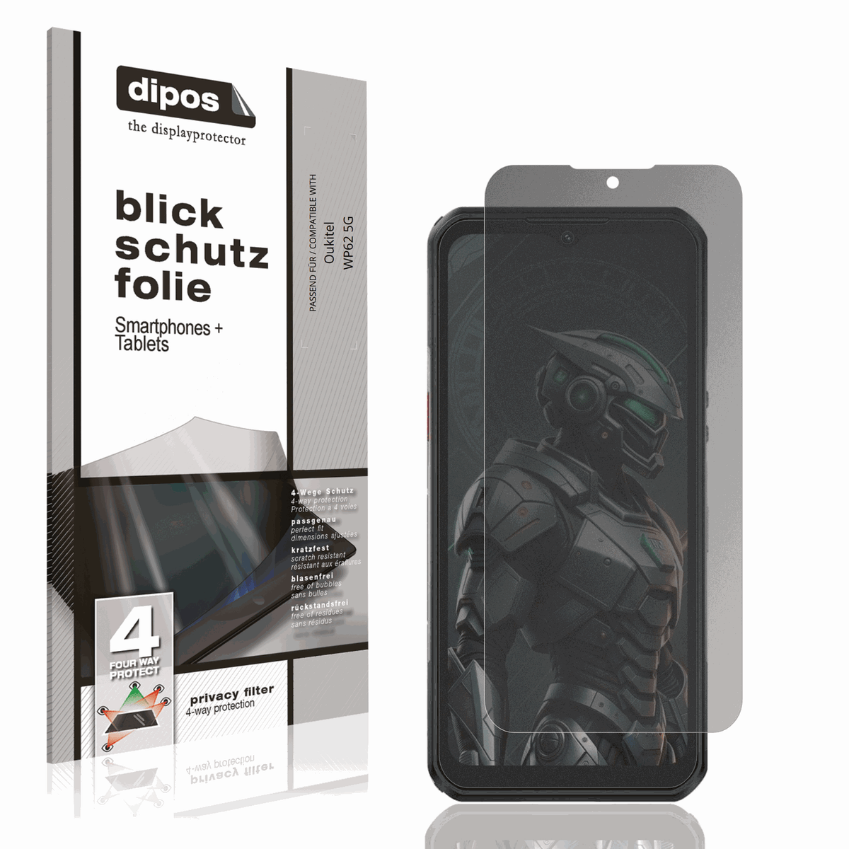 Blickschutzfolie von dipos passend für oukitelwp62 5g, präziser Zuschnitt und blasenfrei montiert