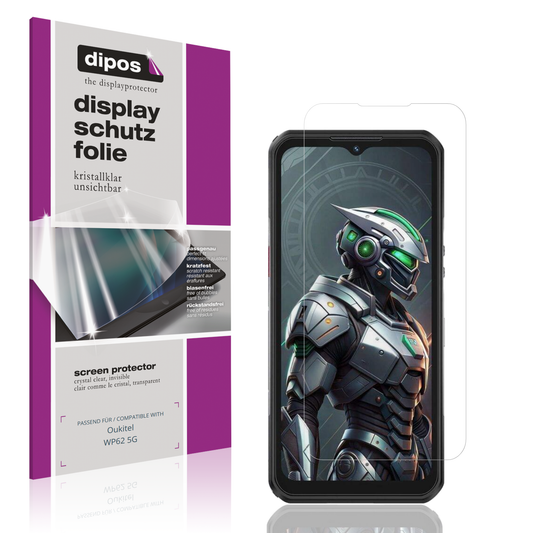 Klare Displayschutzfolie von dipos passend für oukitelwp62 5g, präziser Zuschnitt und blasenfrei montiert