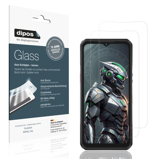 Klare Displayschutzfolie von dipos passend für oukitelwp62 5g, 9H kratzfest und blasenfrei montiert