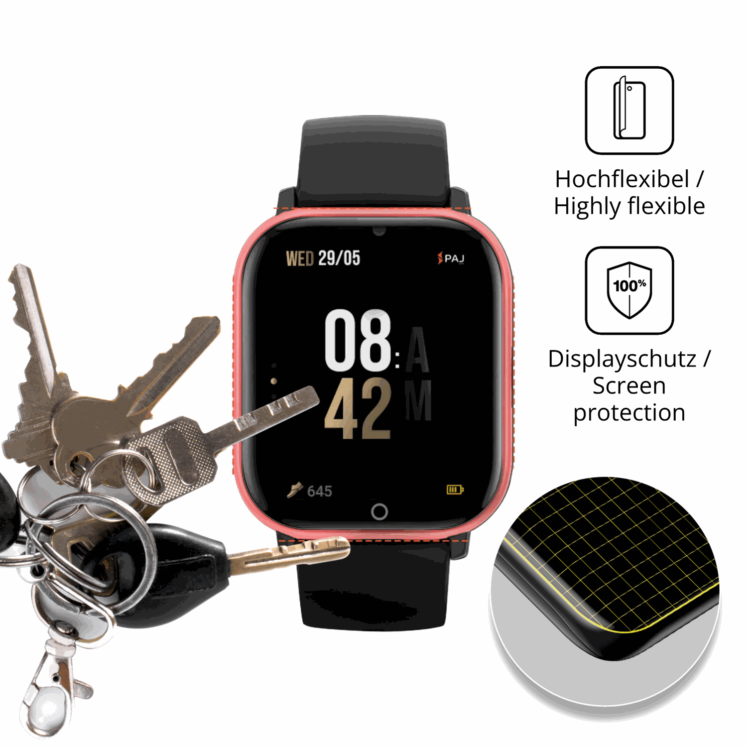 dipos Displayschutz f�r PAJ GPS Tracker Kids Smartwatch, transparente Oberfl�che, geringe Dicke und perfekte Passform