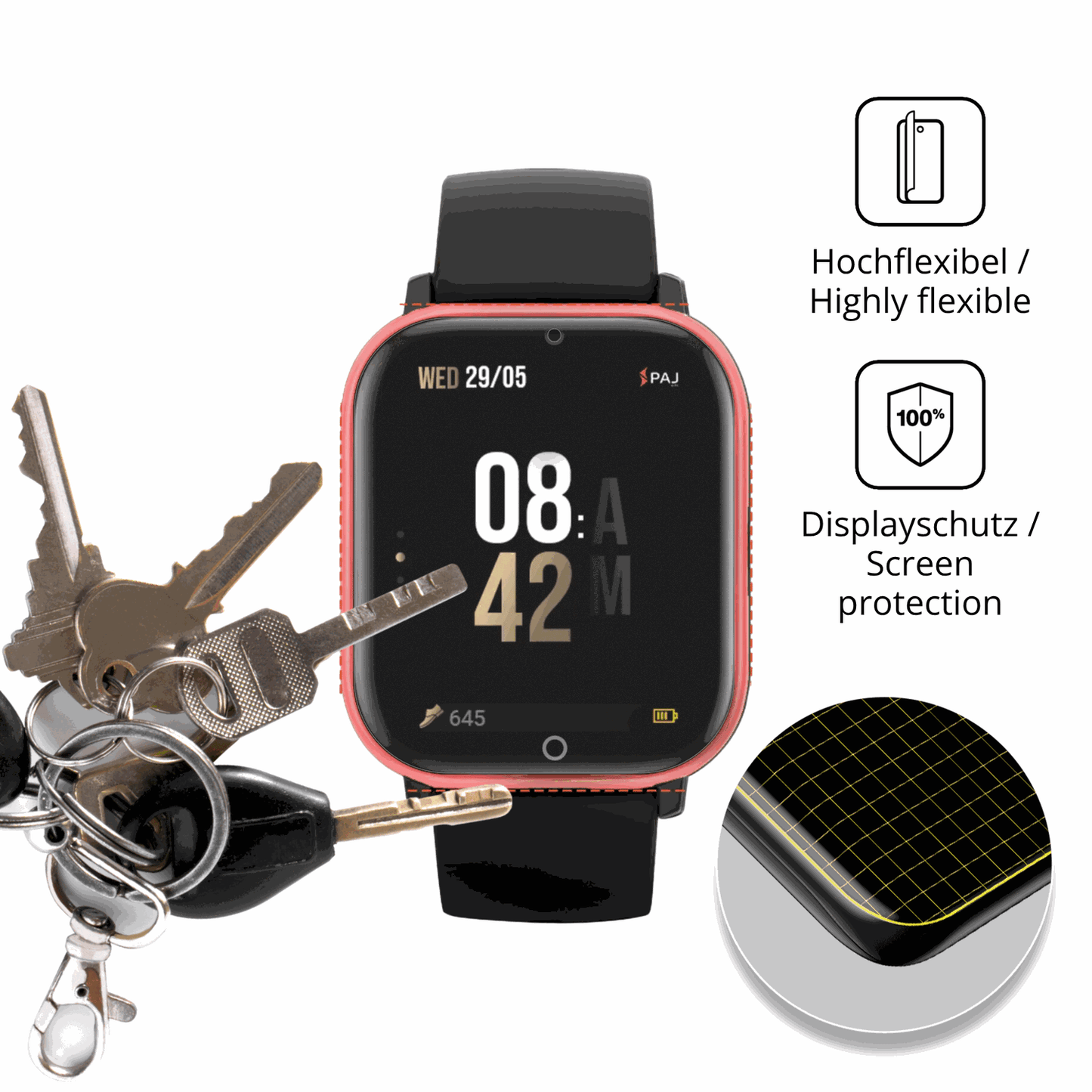 dipos Displayschutz f�r PAJ GPS Tracker Kids Smartwatch, transparente Oberfl�che, perfekte Passform auch f�r die Rundungen
