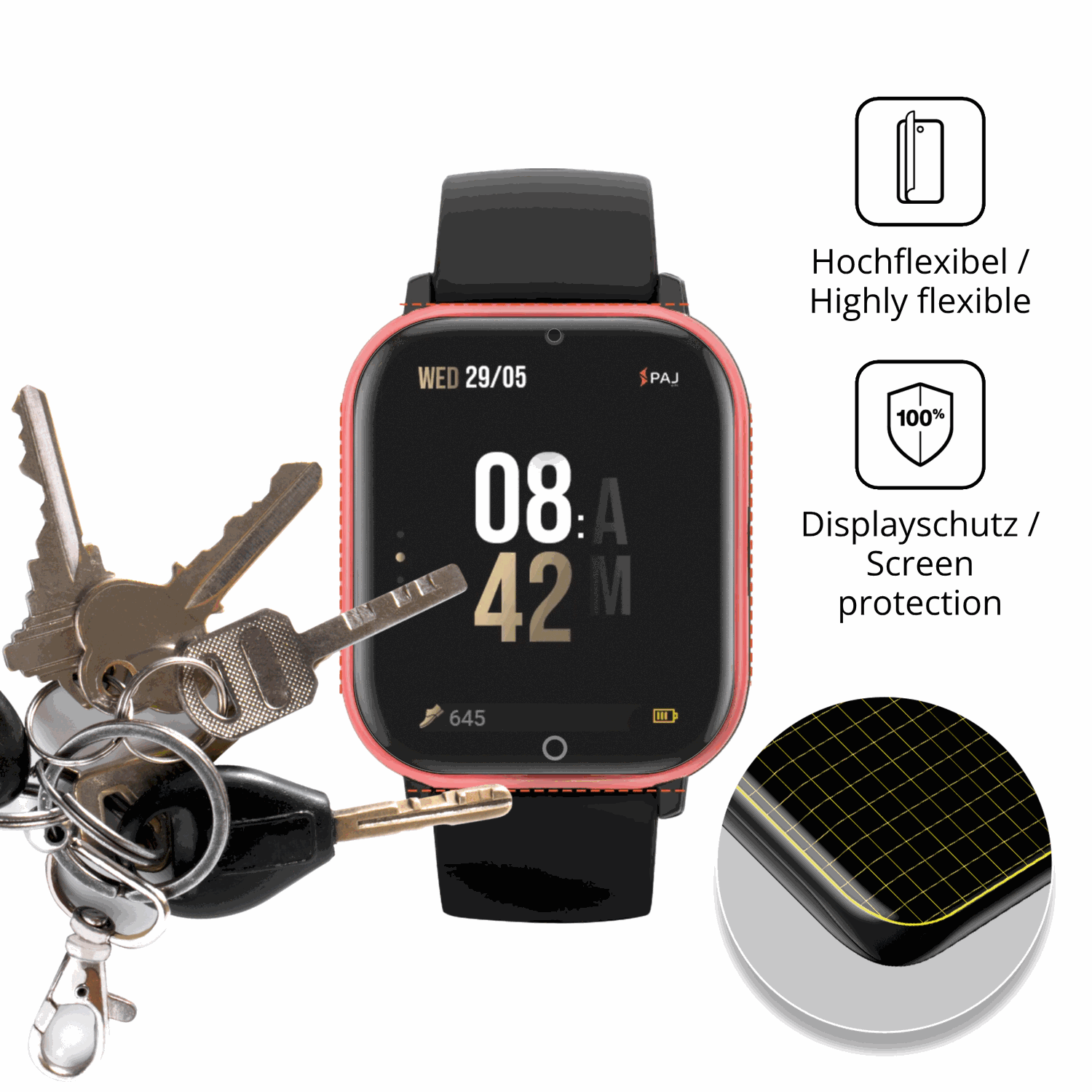 dipos Displayschutz f�r PAJ GPS Tracker Kids Smartwatch, transparente Oberfl�che, perfekte Passform auch f�r die Rundungen
