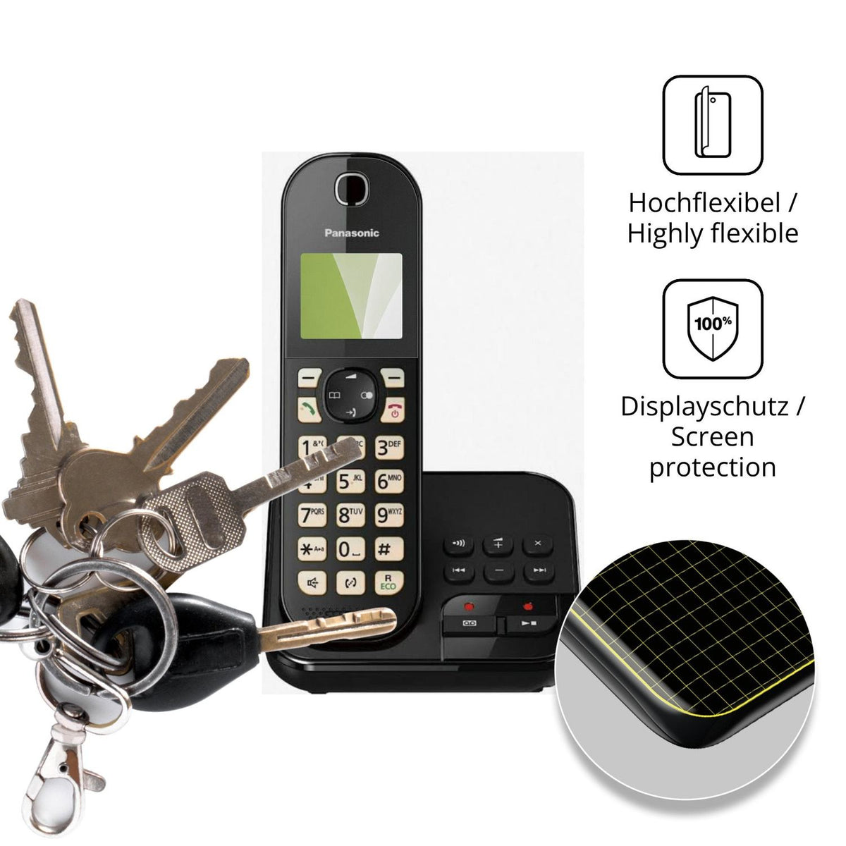 dipos Displayschutz für Panasonic KX-TGC463, transparente Oberfläche, perfekte Passform auch für die Rundungen