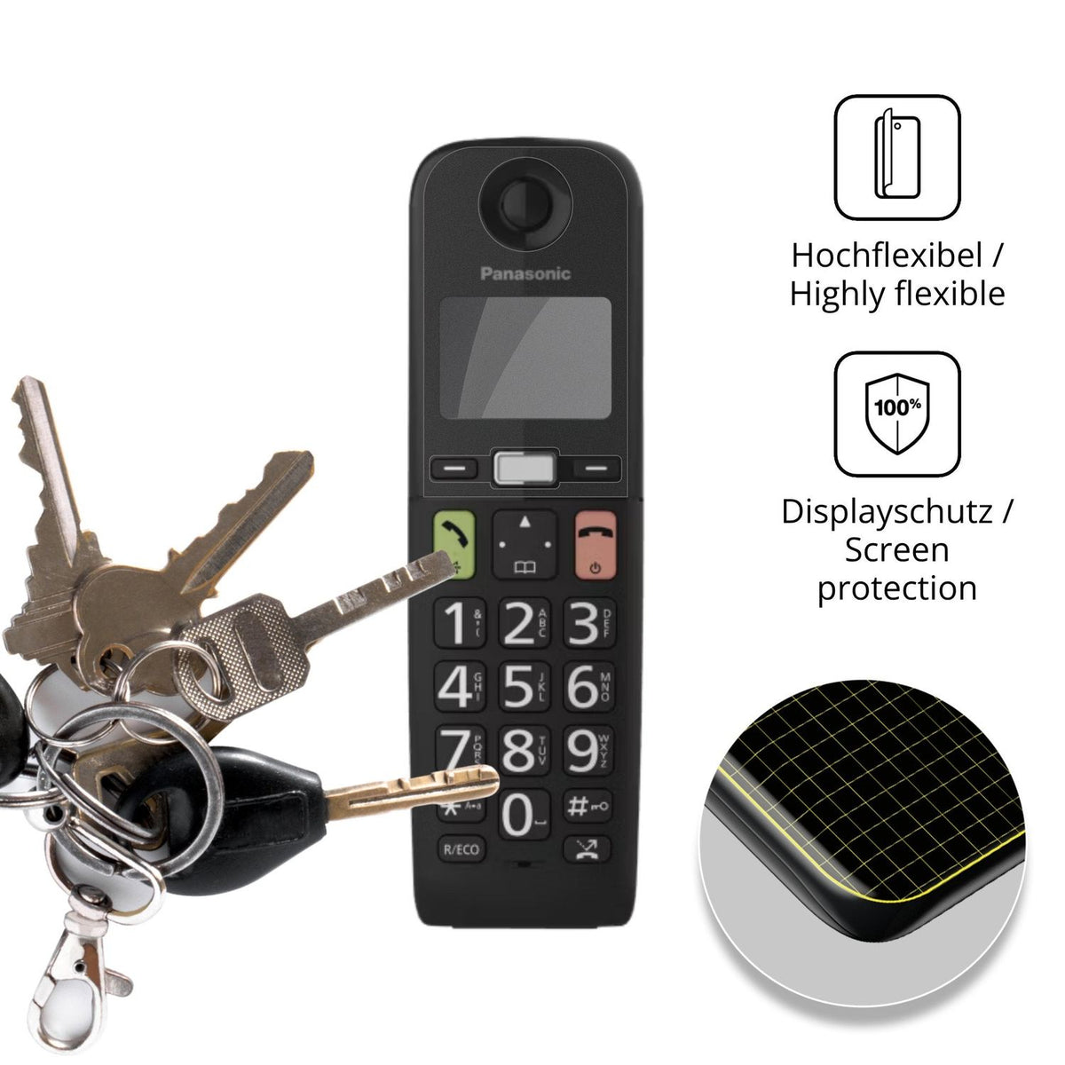 dipos Displayschutz für Panasonic KX-TGU130, mit Blickschutzfilter und perfekter Passform auch für die Rundungen