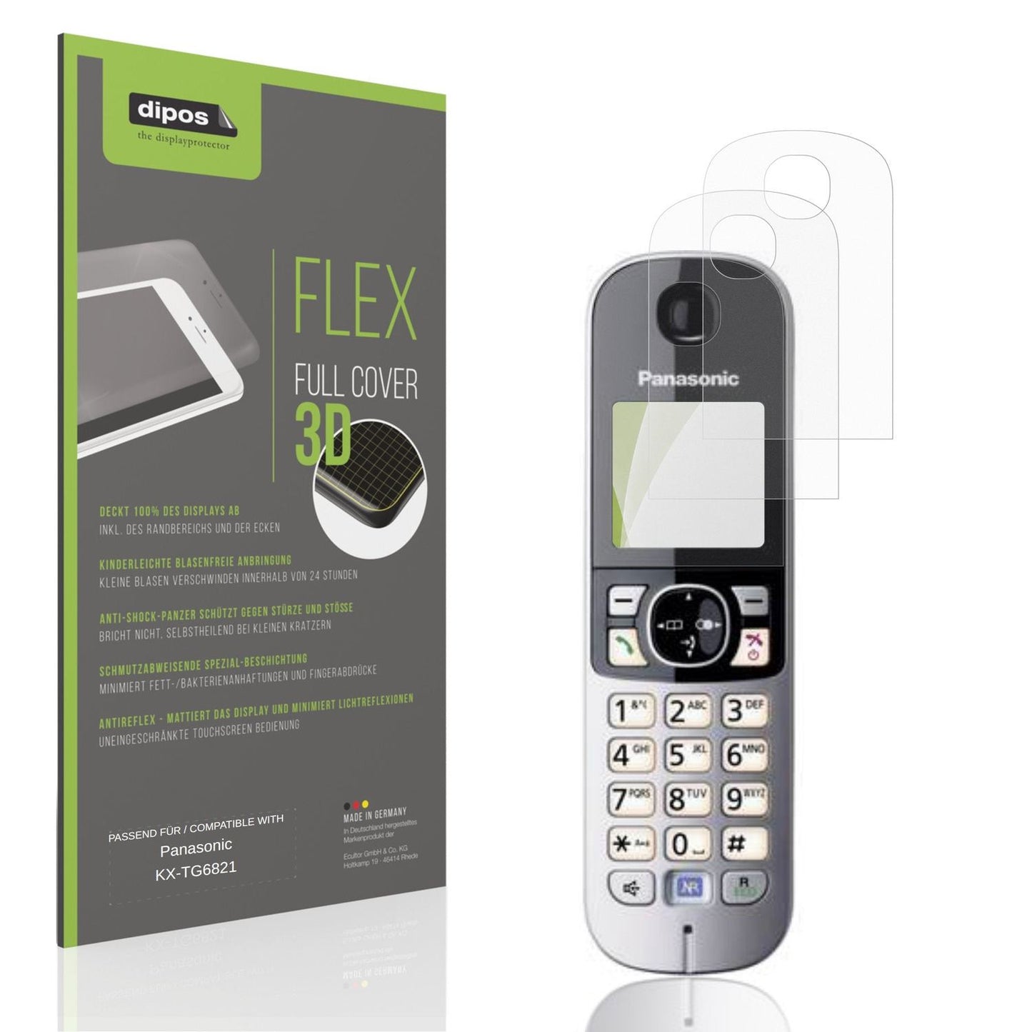 2x Full Cover Schutzfolie matt für Panasonic KX-TG6821