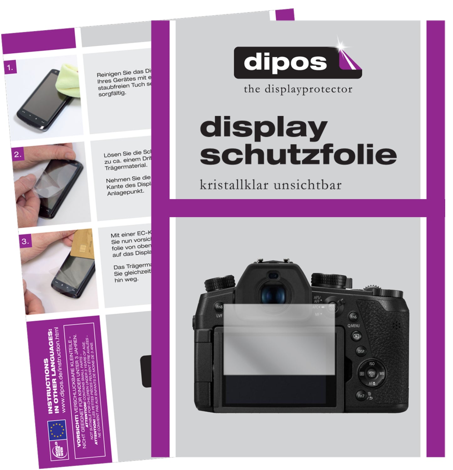 Klare Displayschutzfolie von dipos passend für Panasonic Lumix DC-FZ1000 II, präziser Zuschnitt und blasenfrei montiert