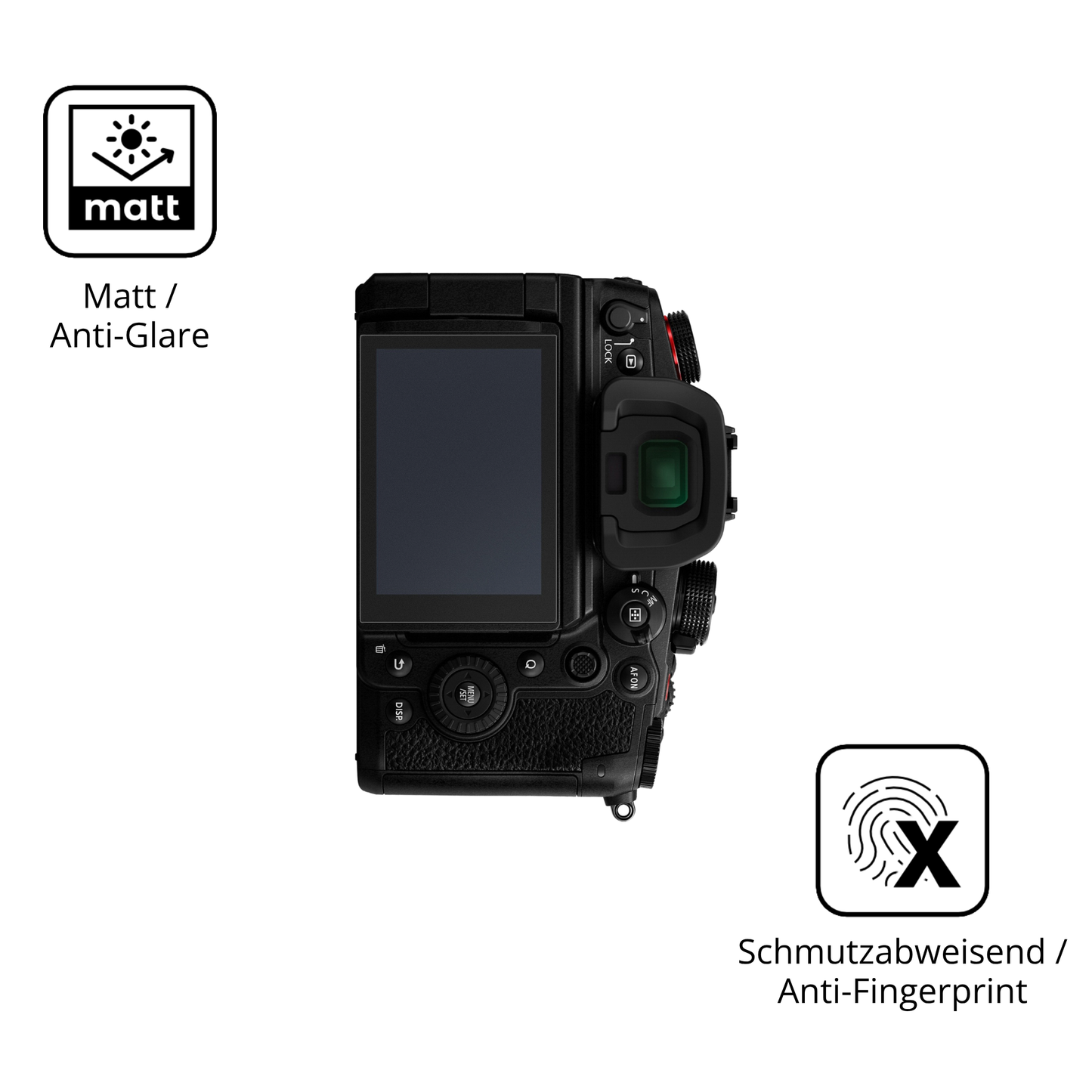 Dünne und entspiegelnde Folie passend zugeschnitten für Panasonic Lumix DC-GH6