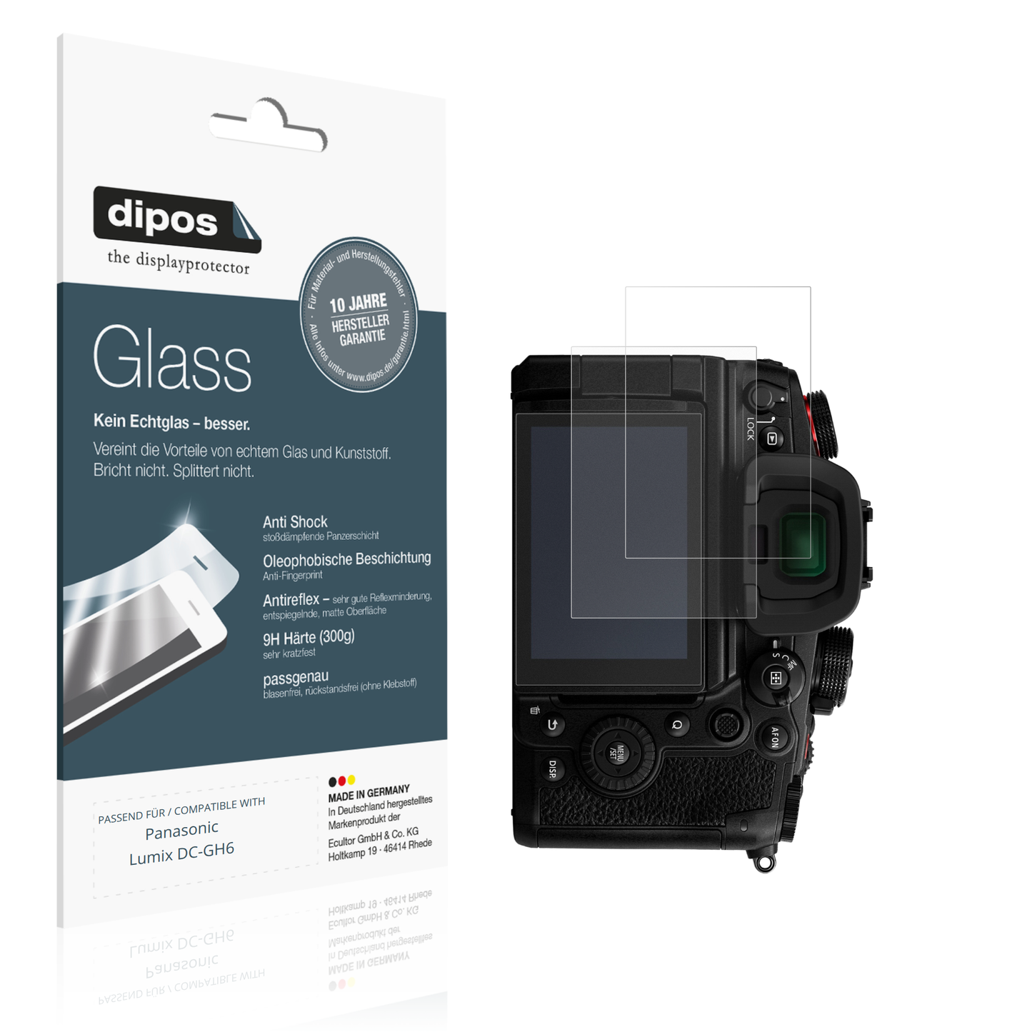 Matte Displayschutzfolie von dipos passend für Panasonic Lumix DC-GH6, 9H kratzfest und blasenfrei montiert