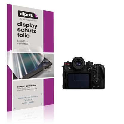 Klare Displayschutzfolie von dipos passend für Panasonic Lumix DC-S1II, präziser Zuschnitt und blasenfrei montiert