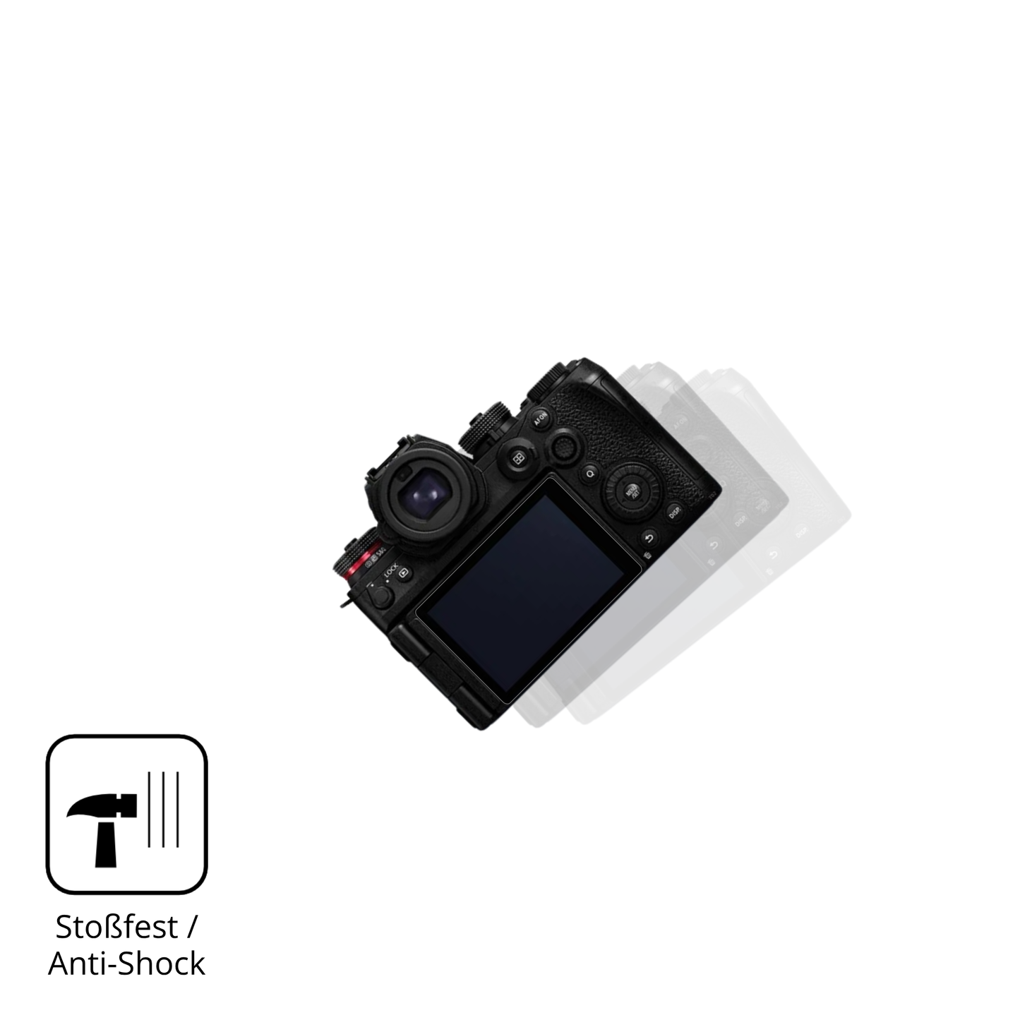 Schutz gegen Kratzer auf dem Panasonic Lumix DC-S1II Glas durch Schlüssel, Stöße gegen die Tischkante oder Stürze