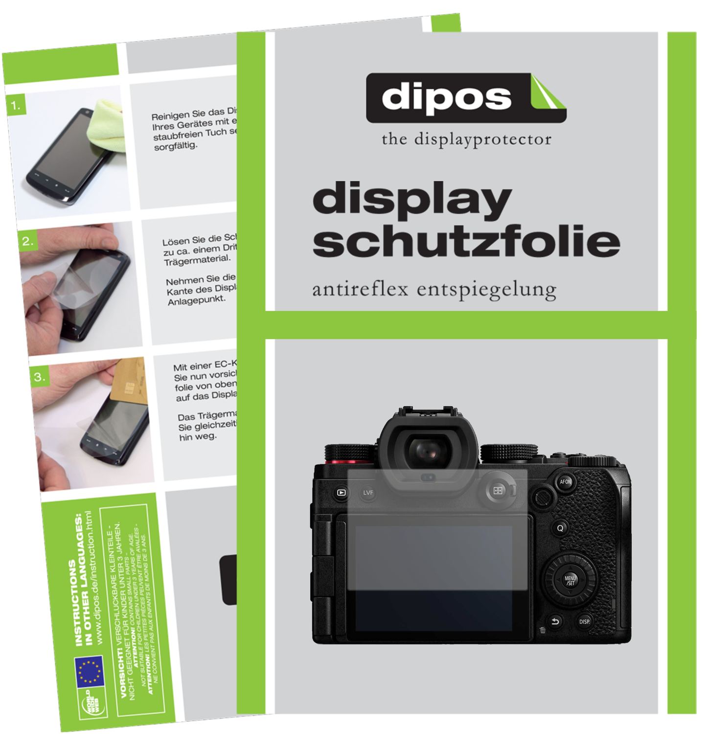 Matte Displayschutzfolie von dipos passend für Panasonic Lumix DC-S5, präziser Zuschnitt und blasenfrei montiert