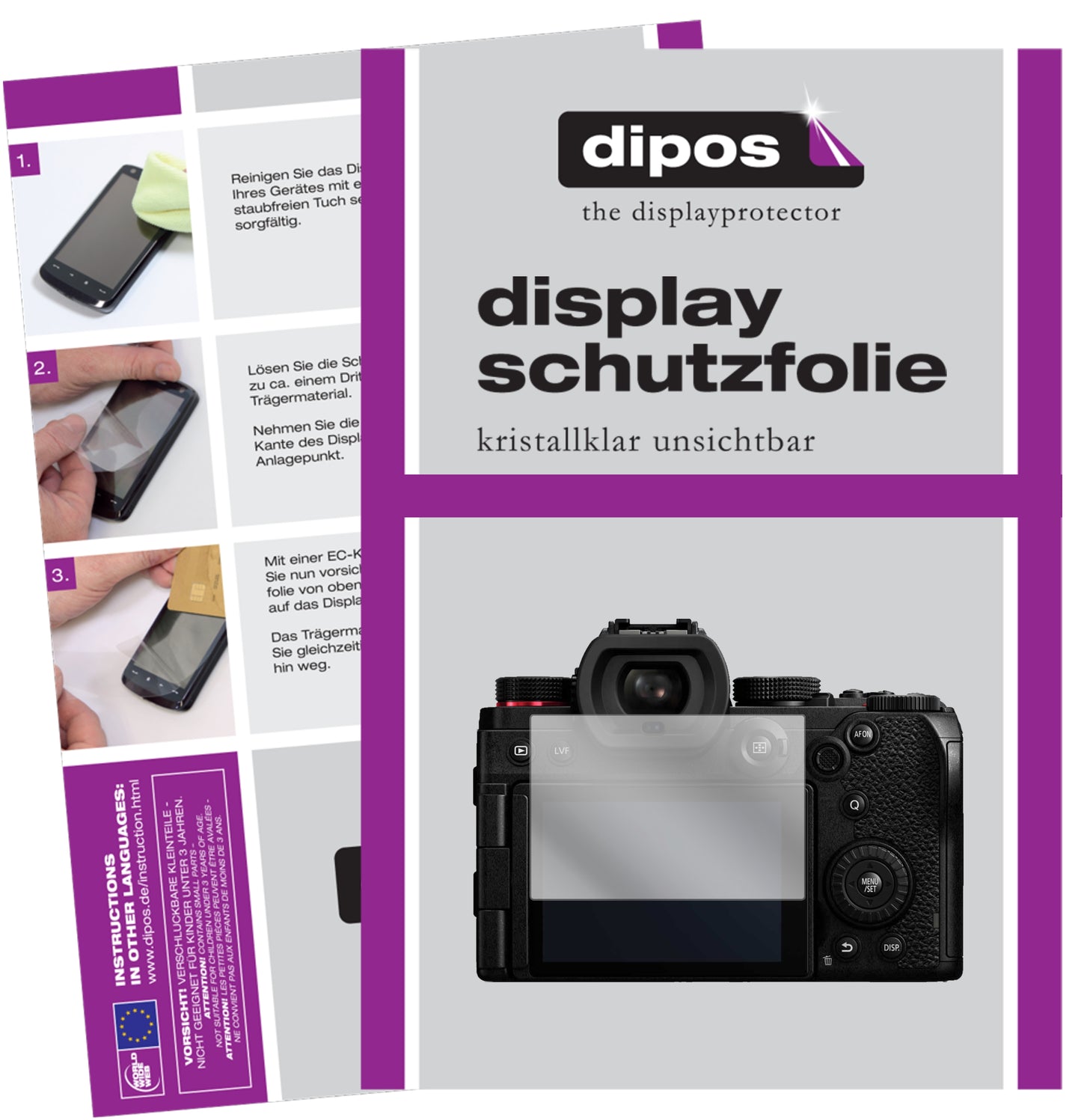 Klare Displayschutzfolie von dipos passend für Panasonic Lumix DC-S5, präziser Zuschnitt und blasenfrei montiert
