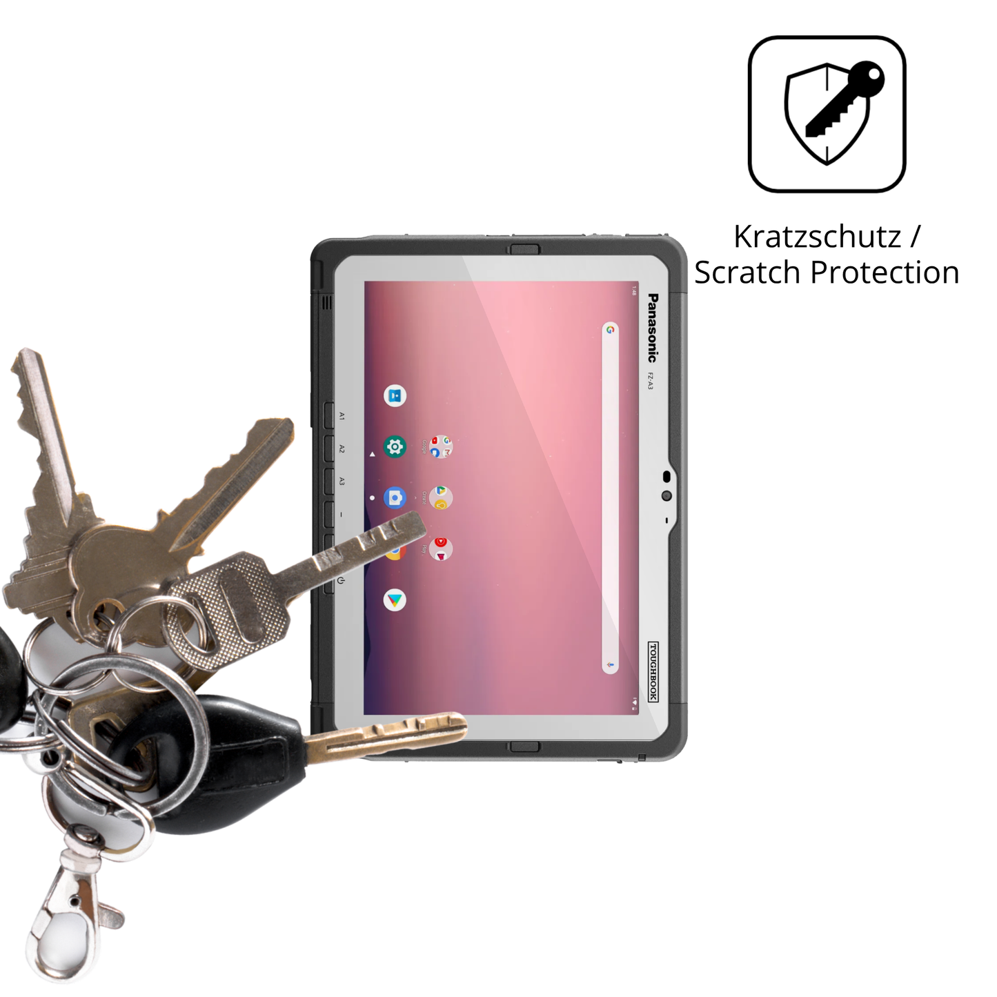 Schutz gegen Kratzer auf dem Panasonic Toughpad FZ-A3 Glas durch Schlüssel oder Ähnliches