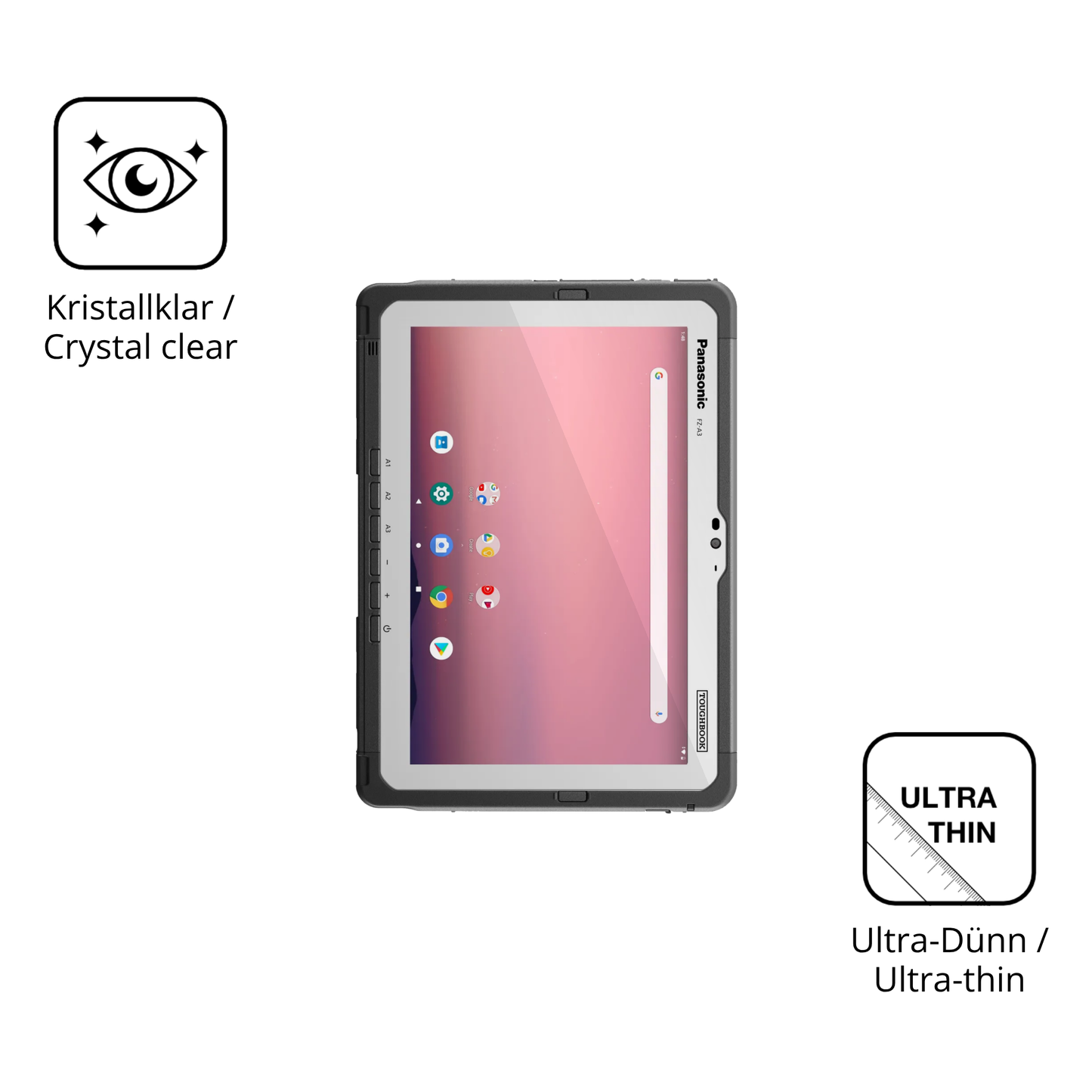 Dünne und klare Folie passend zugeschnitten für Panasonic Toughpad FZ-A3