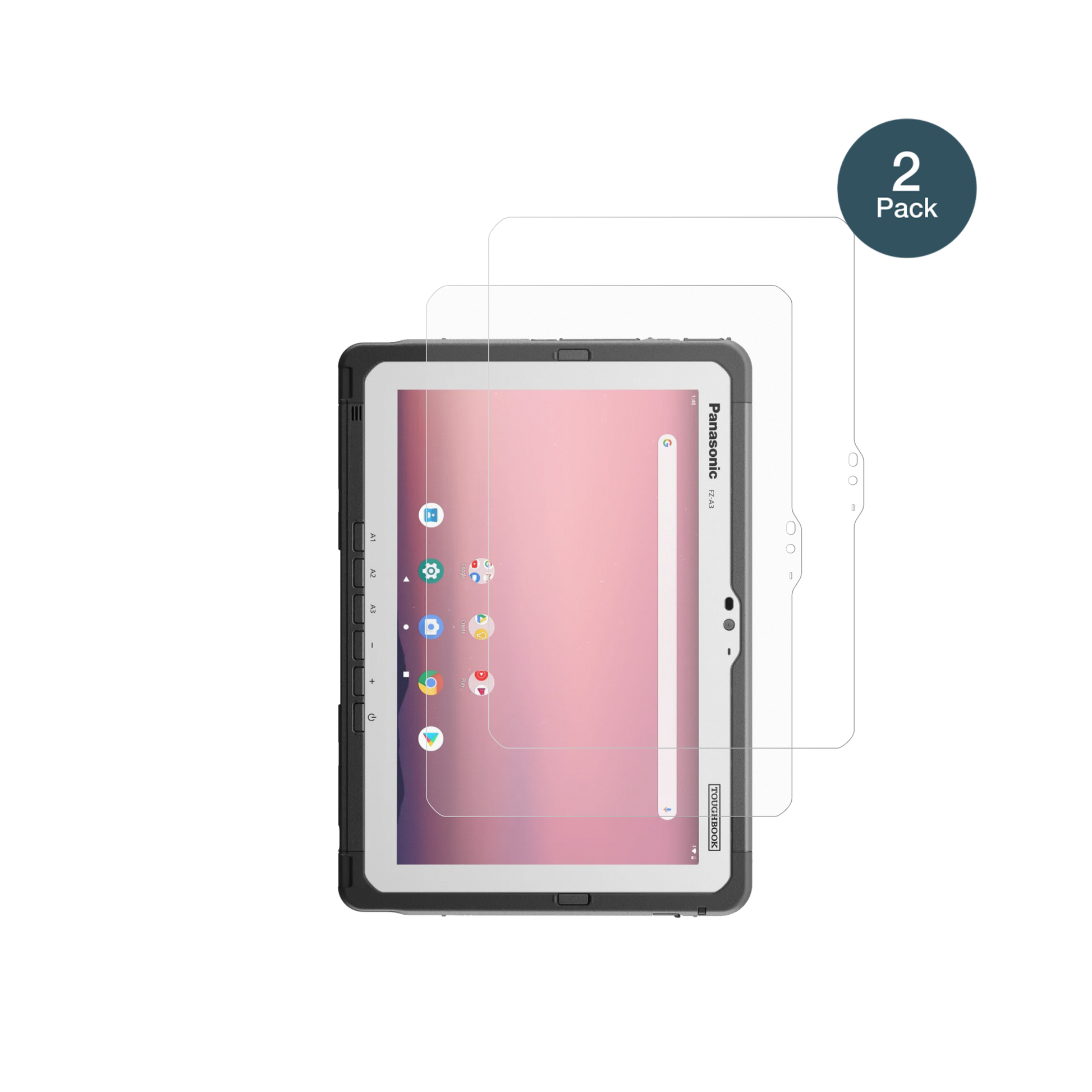 PanasonicToughpad FZ-A3 mit aufgebrachter dipos Panzerfolie, die lästige Fingerabdrücke minimiert