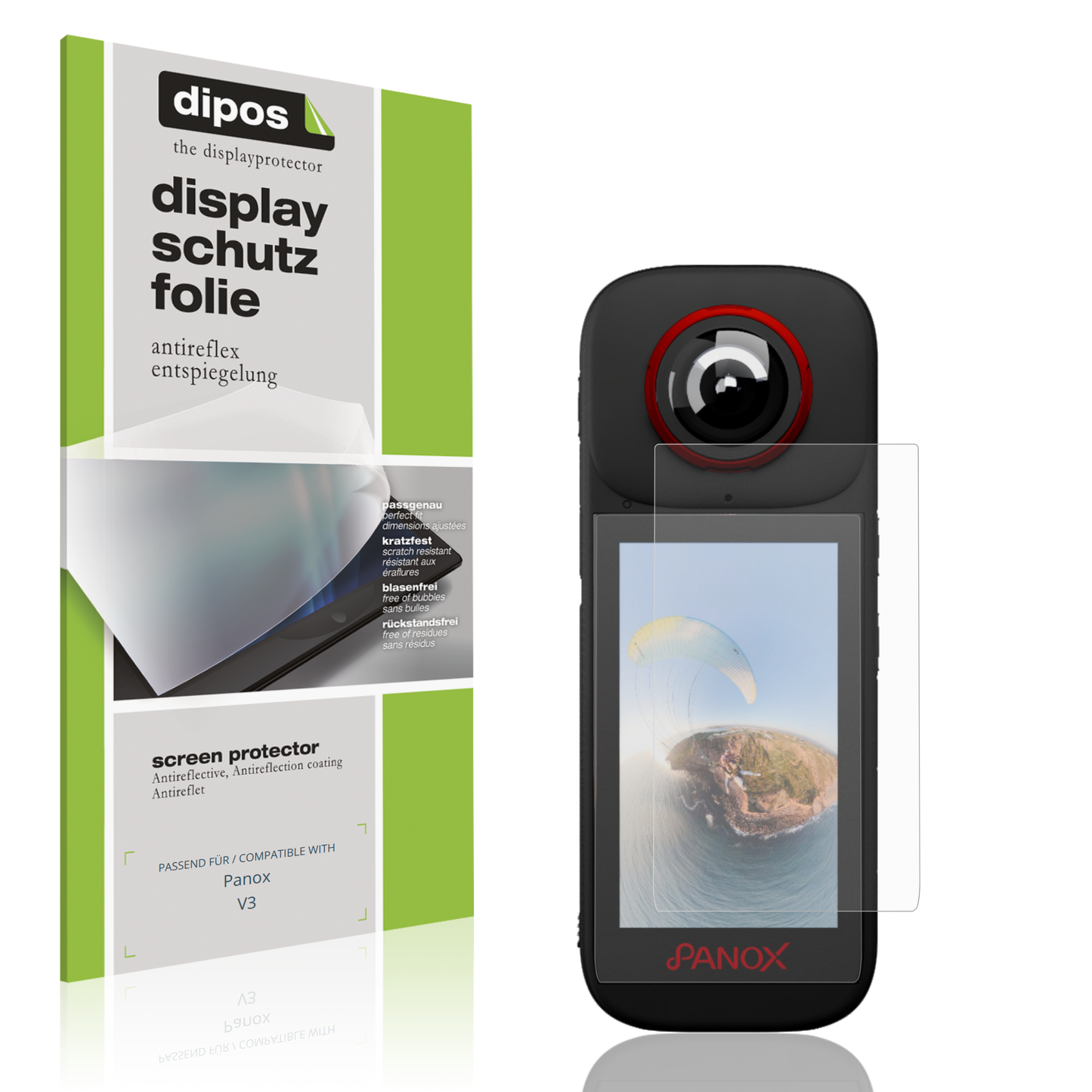 Matte Displayschutzfolie von dipos passend für Panox V3, präziser Zuschnitt und blasenfrei montiert