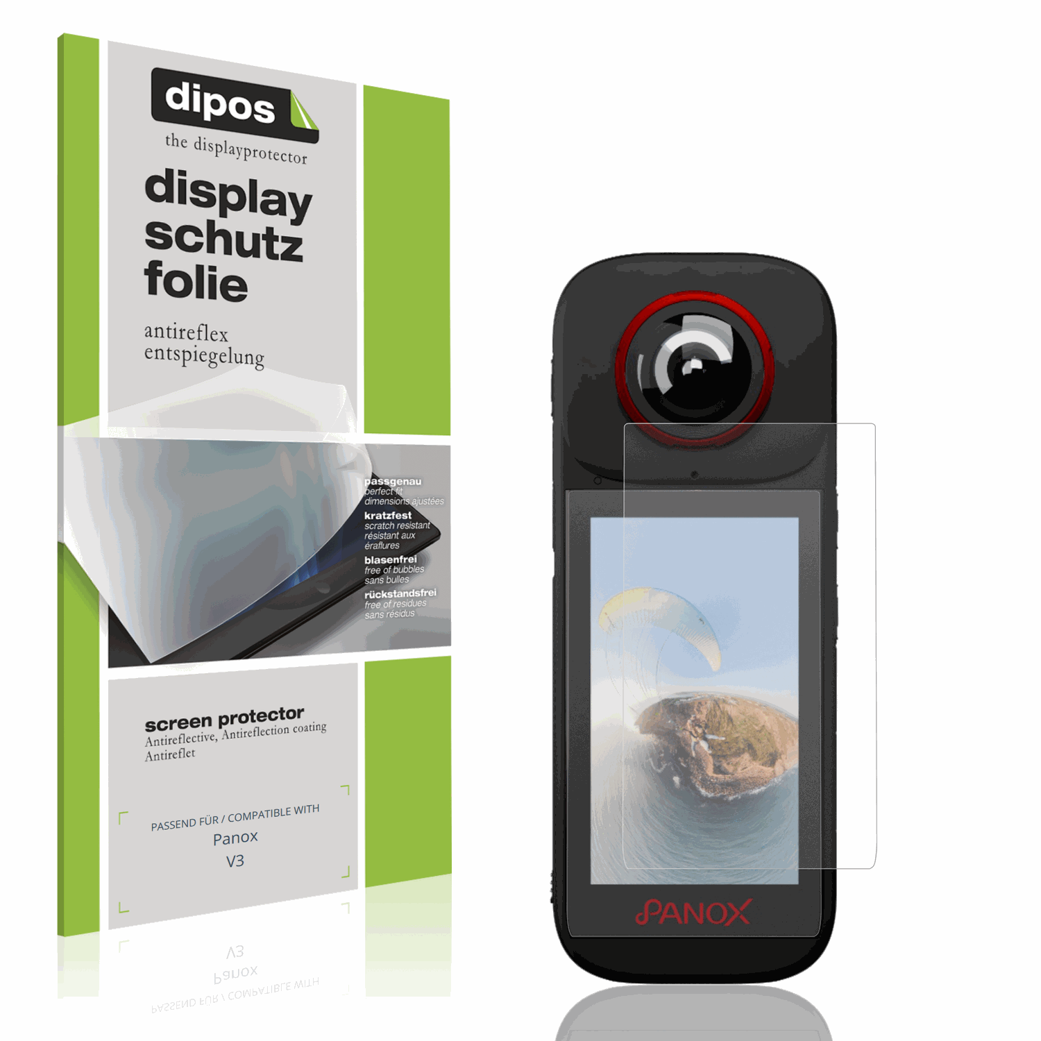 Matte Displayschutzfolie von dipos passend für Panox V3, präziser Zuschnitt und blasenfrei montiert