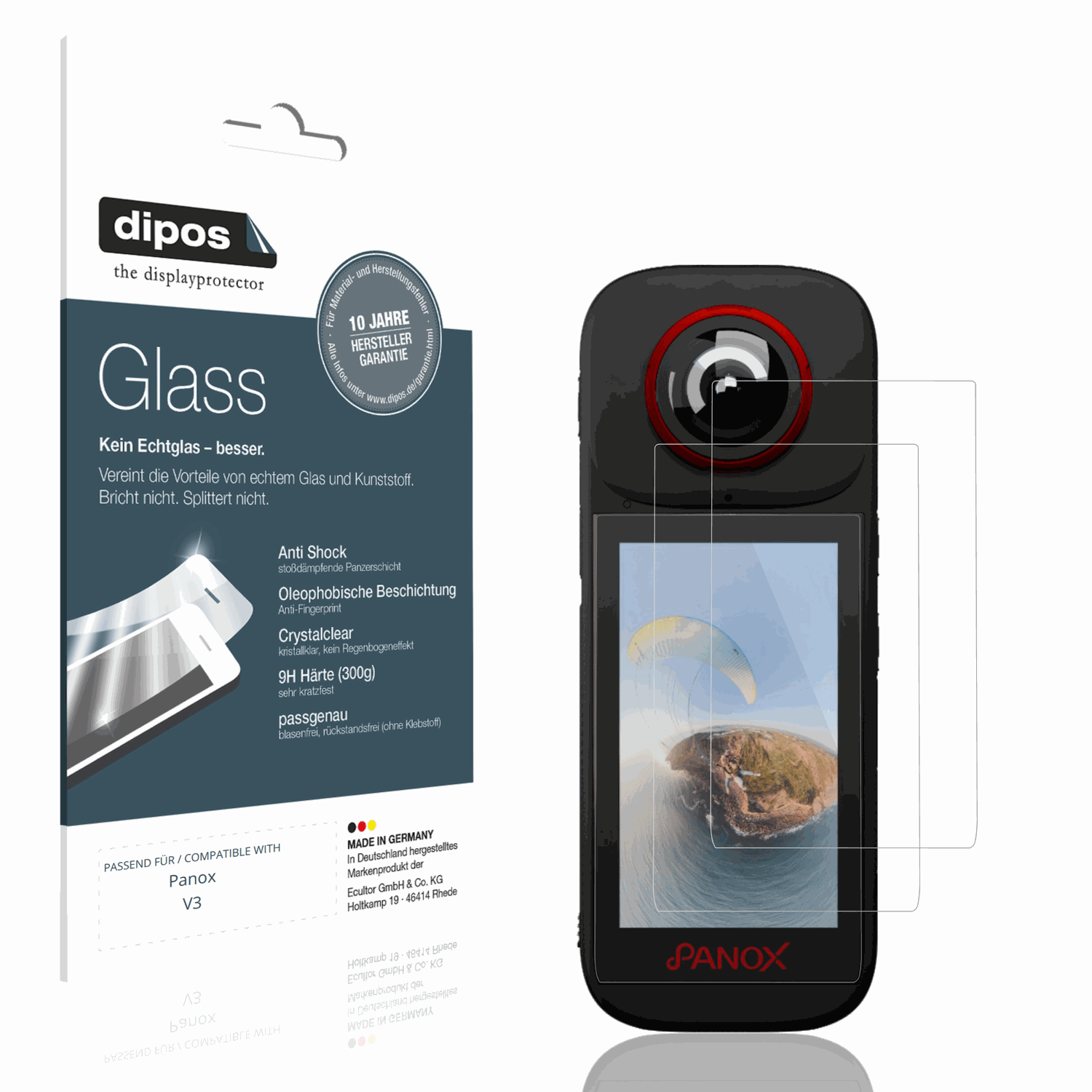 Klare Displayschutzfolie von dipos passend für Panox V3, 9H kratzfest und blasenfrei montiert