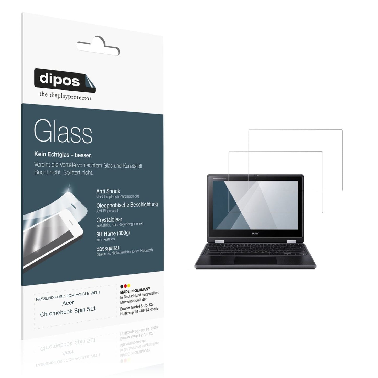 Klare Displayschutzfolie von dipos passend für Acer Chromebook Spin 511, 9H kratzfest und blasenfrei montiert
