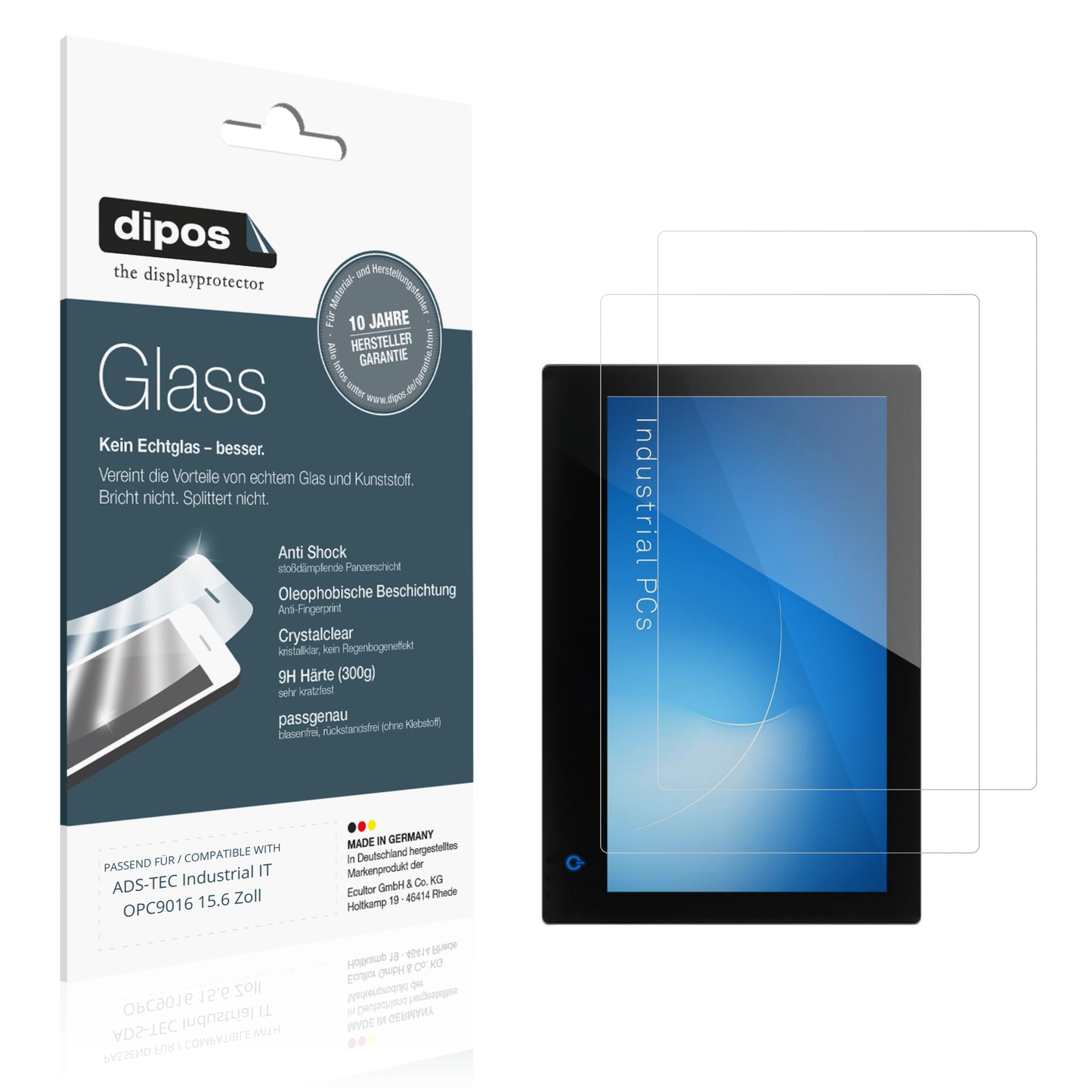Klare Displayschutzfolie von dipos passend für ADS-TEC Industrial IT OPC9016 15.6 Zoll, 9H kratzfest und blasenfrei montiert