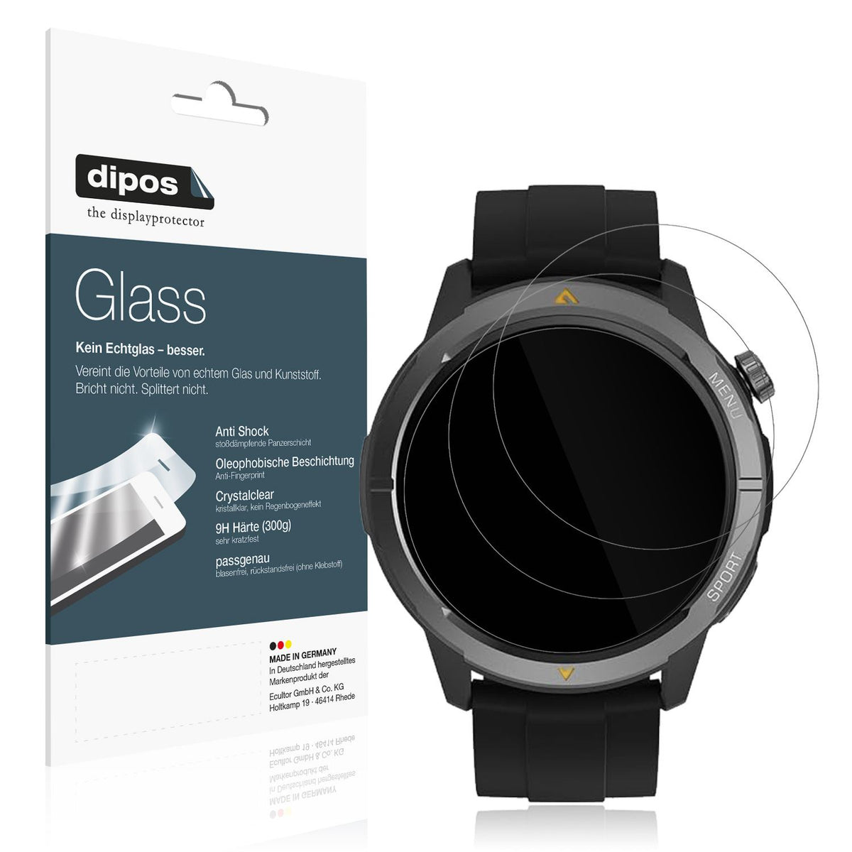 Klare Displayschutzfolie von dipos passend für AGM Legion Watch 1.43 Zoll, 9H kratzfest und blasenfrei montiert