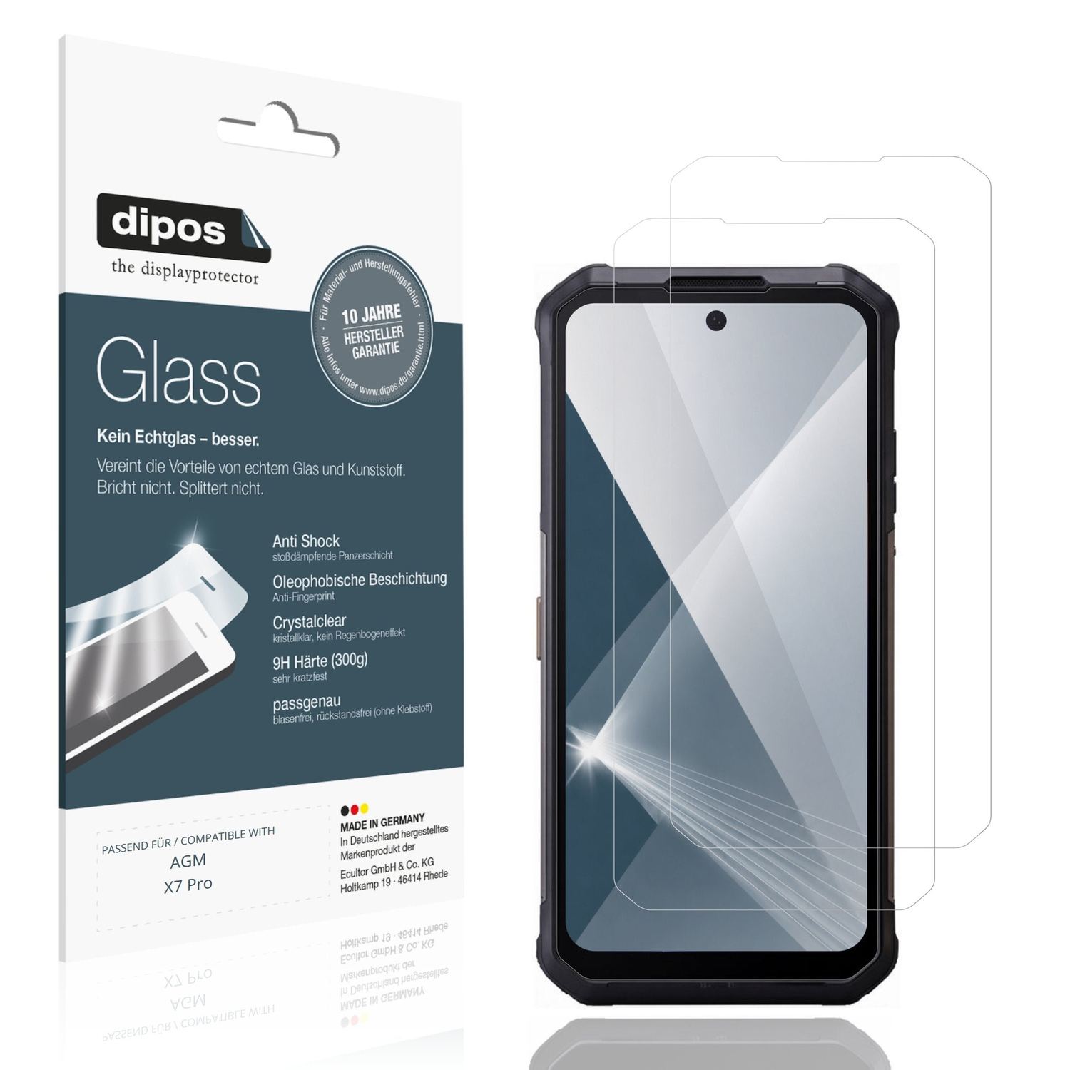 Klare Displayschutzfolie von dipos passend für AGM X7 Pro, 9H kratzfest und blasenfrei montiert