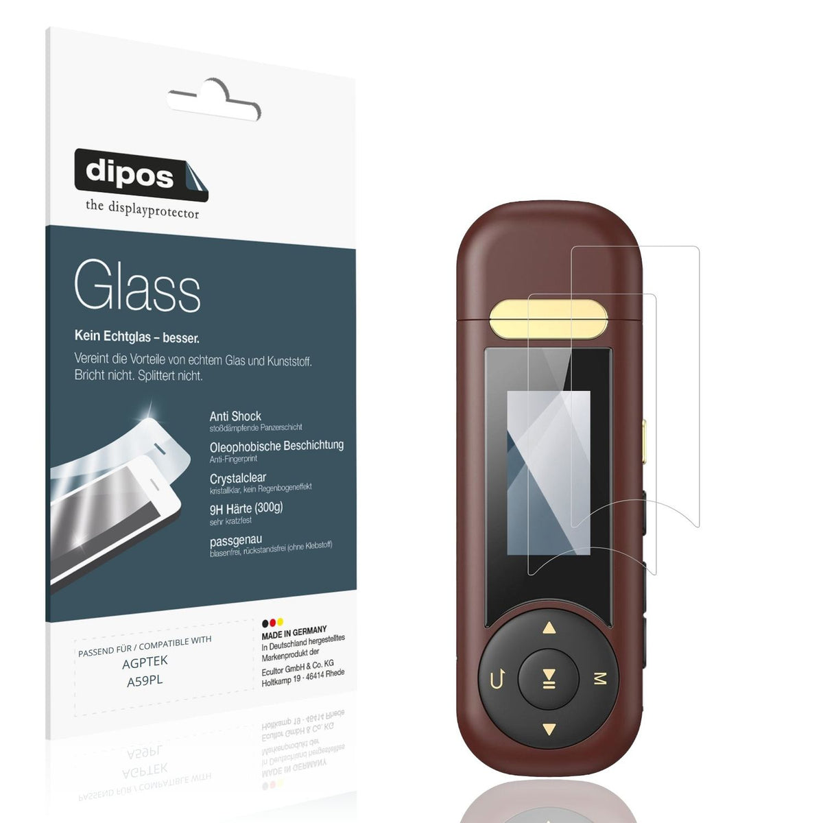 Klare Displayschutzfolie von dipos passend für AGPTEK A59PL, 9H kratzfest und blasenfrei montiert