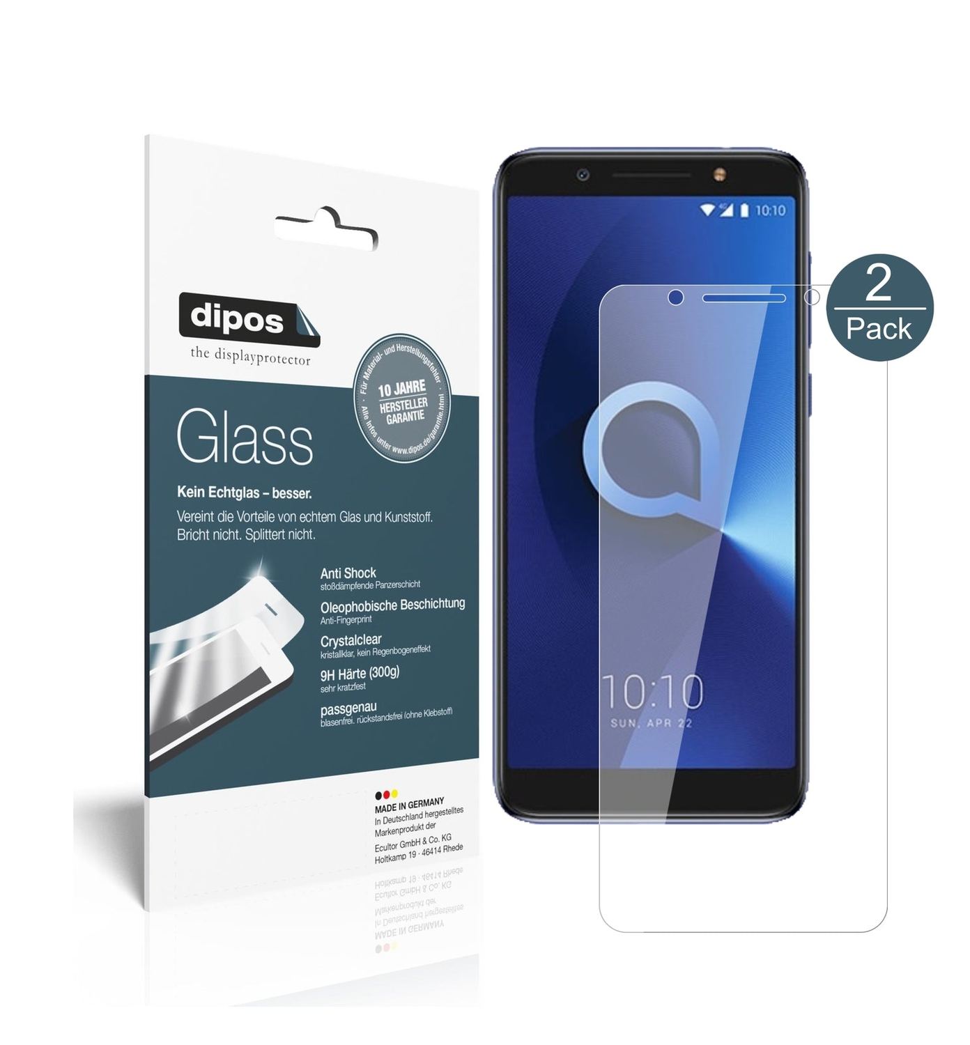 Klare Displayschutzfolie von dipos passend für Alcatel 3X, 9H kratzfest und blasenfrei montiert
