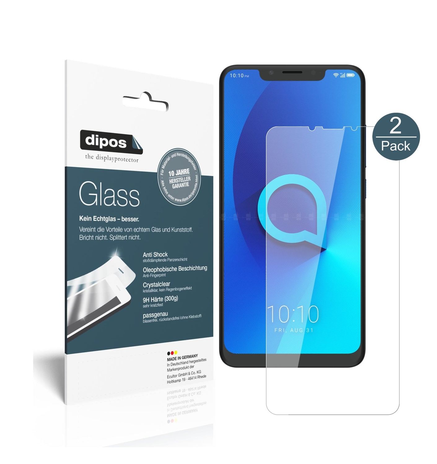 Klare Displayschutzfolie von dipos passend für Alcatel 5V, 9H kratzfest und blasenfrei montiert