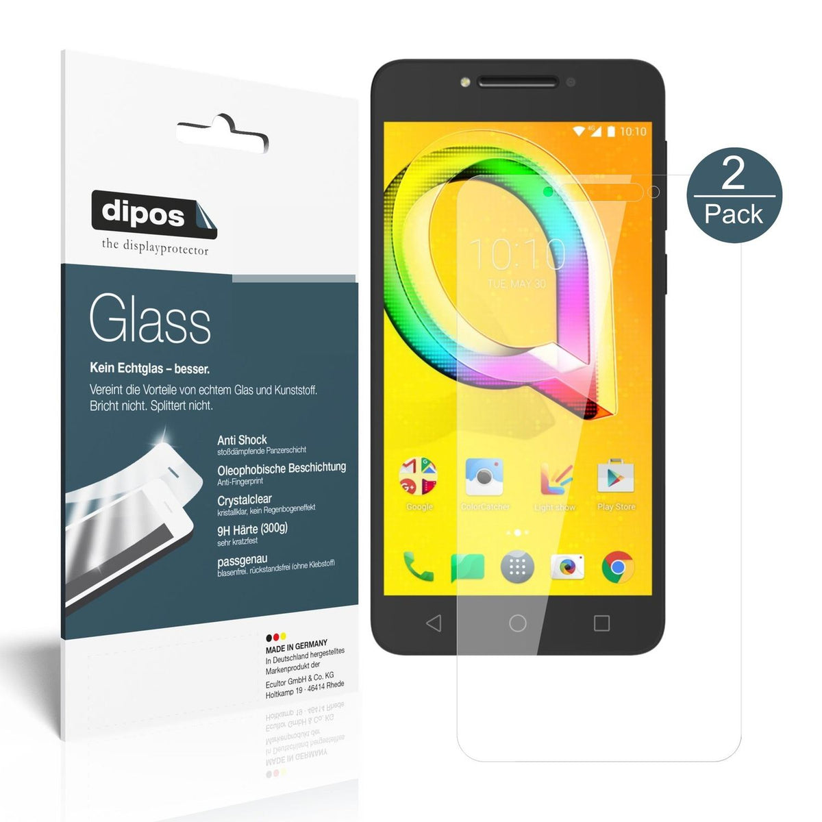 Klare Displayschutzfolie von dipos passend für Alcatel A5 LED, 9H kratzfest und blasenfrei montiert