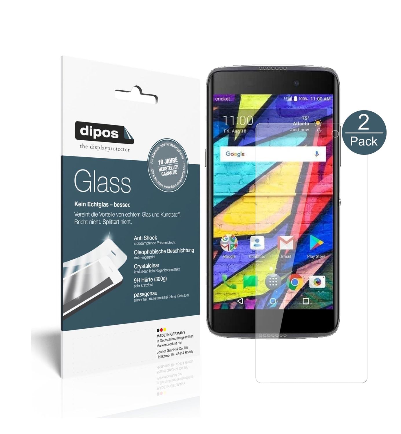 Klare Displayschutzfolie von dipos passend für Alcatel Idol 5 Cricket, 9H kratzfest und blasenfrei montiert