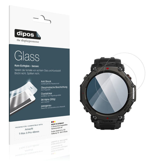 Klare Displayschutzfolie von dipos passend für Amazfit T-Rex 3 Pro 48mm, 9H kratzfest und blasenfrei montiert