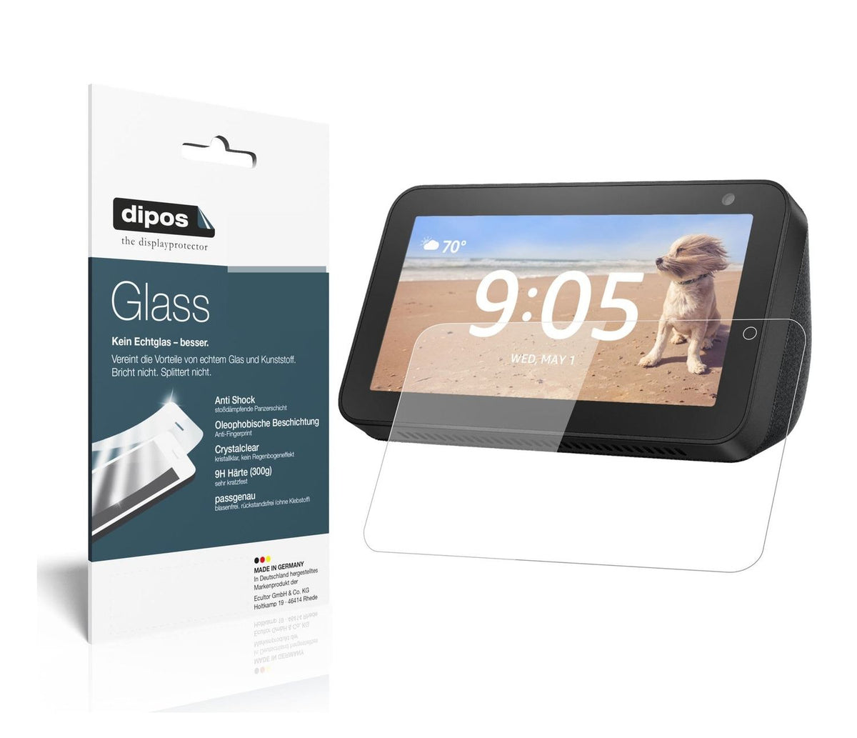 Klare Displayschutzfolie von dipos passend für Amazon Echo Show 5, 9H kratzfest und blasenfrei montiert