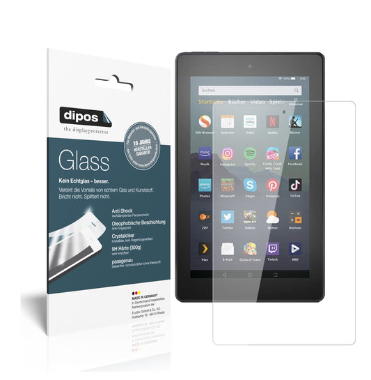 Klare Displayschutzfolie von dipos passend für Amazon Fire 7 Tablet 9. Generation (2019), 9H kratzfest und blasenfrei montiert